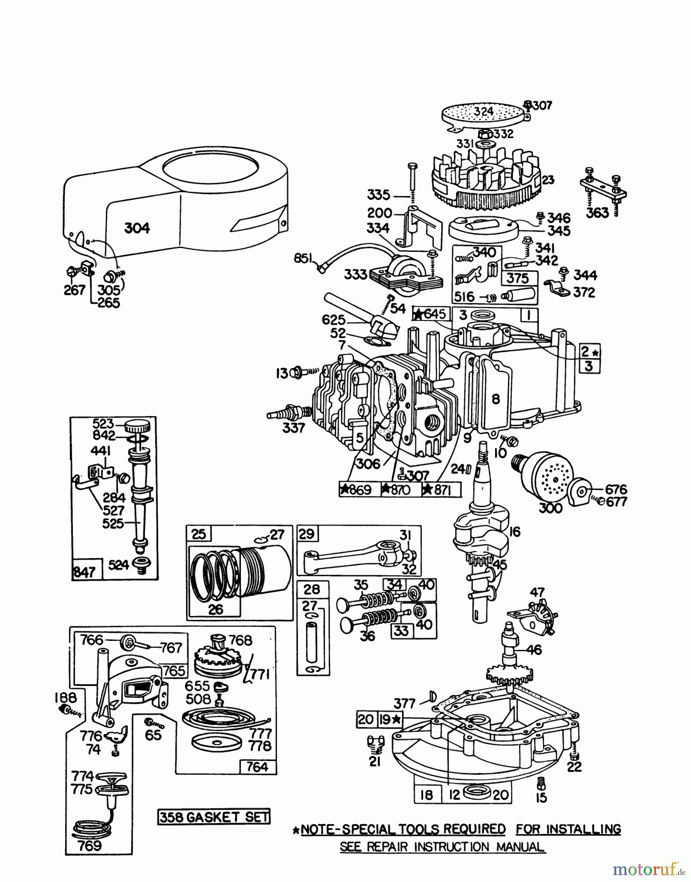  Toro Neu Mowers, Walk-Behind Seite 1 16310 - Toro Lawnmower, 1979 (9000001-9999999) ENGINE BRIGGS & STRATTON MODEL 92908-1842-02 FOR 21