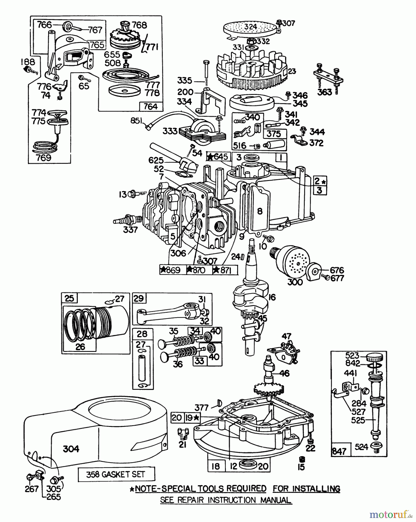  Toro Neu Mowers, Walk-Behind Seite 1 16310 - Toro Lawnmower, 1981 (1000001-1999999) ENGINE BRIGGS & STRATTON MODEL 92508-1033-01 FOR 19