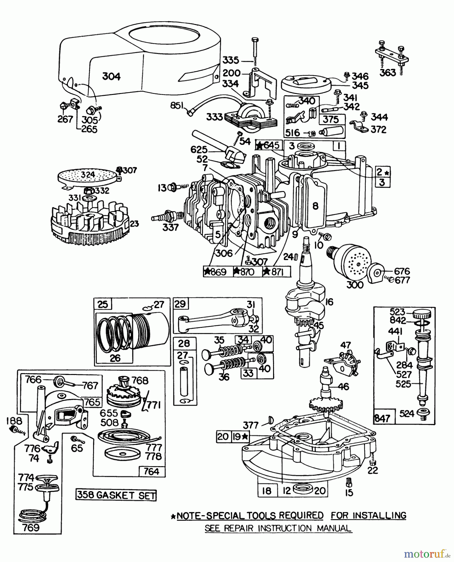  Toro Neu Mowers, Walk-Behind Seite 1 16300 - Toro Lawnmower, 1981 (1000001-1999999) ENGINE BRIGGS & STRATTON MODEL 92908-2053-01 ENGINE BRIGGS & STRATTON MODEL 93508-0195-01 FOR 21