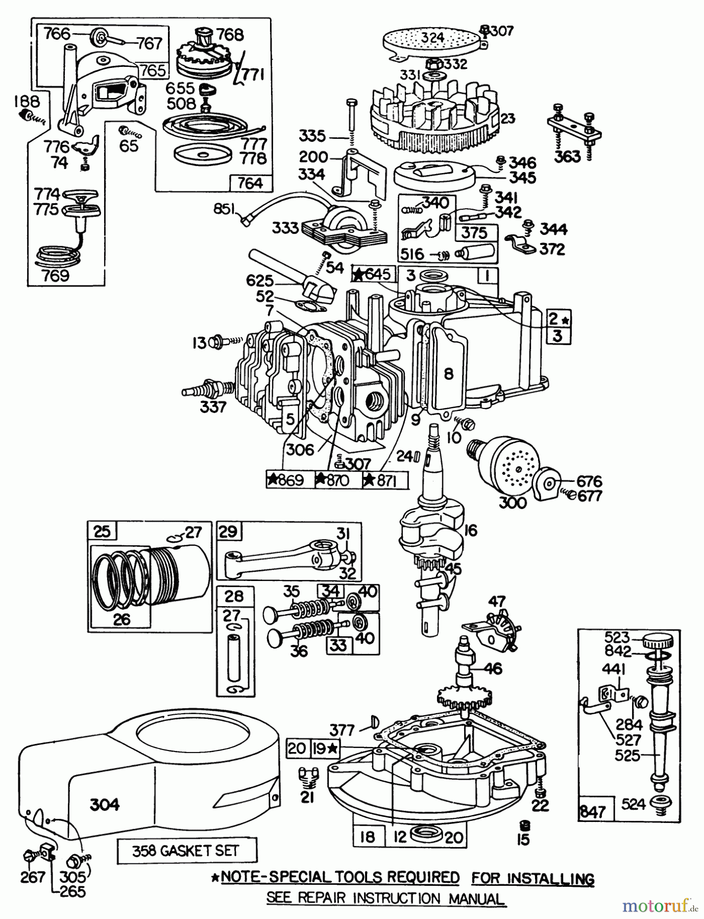  Toro Neu Mowers, Walk-Behind Seite 1 16300 - Toro Lawnmower, 1982 (2000001-2999999) ENGINE BRIGGS & STRATTON MODEL 92508-1033-01