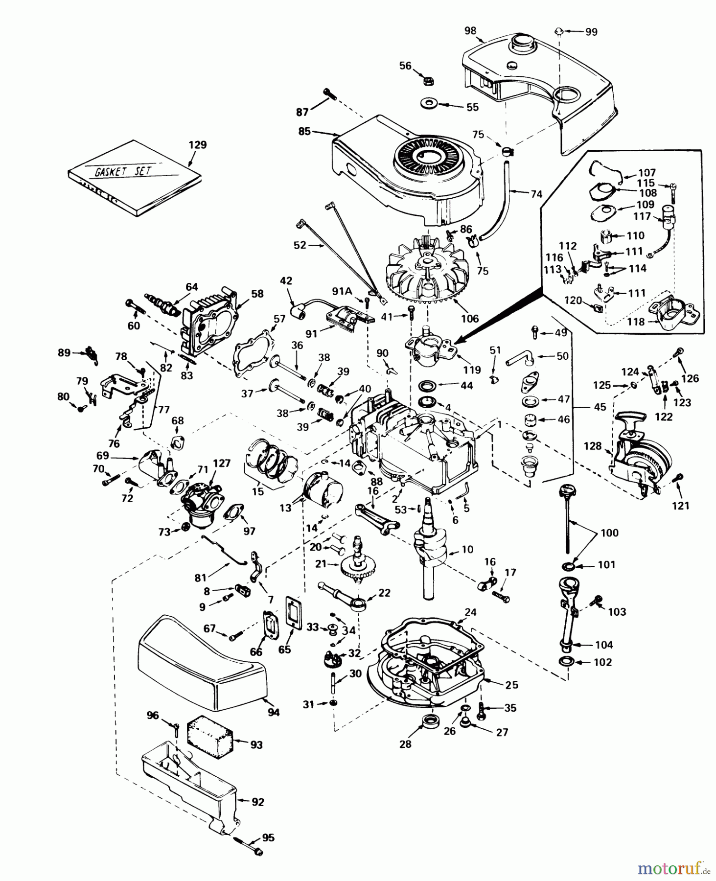  Toro Neu Mowers, Walk-Behind Seite 1 16380 - Toro Whirlwind II Lawnmower, 1980 (0000001-0999999) ENGINE TECUMSEH MODEL NO. TNT 100-10055C