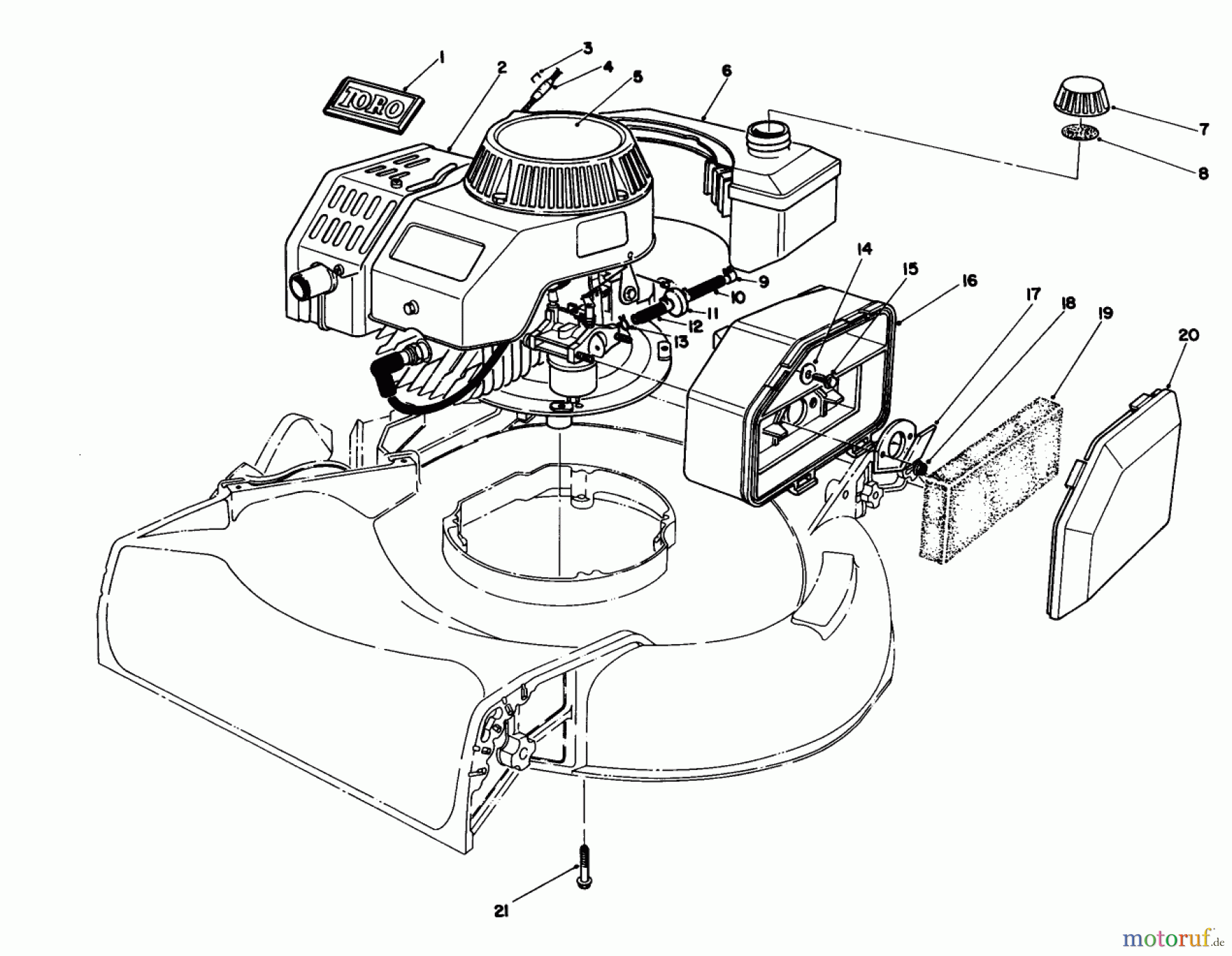  Toro Neu Mowers, Walk-Behind Seite 1 16585 - Toro Lawnmower, 1987 (7000001-7999999) ENGINE ASSEMBLY (MODEL NO. 47PF5) (USED ON UNITS WITH SERIAL NO. 7000001-7002104)