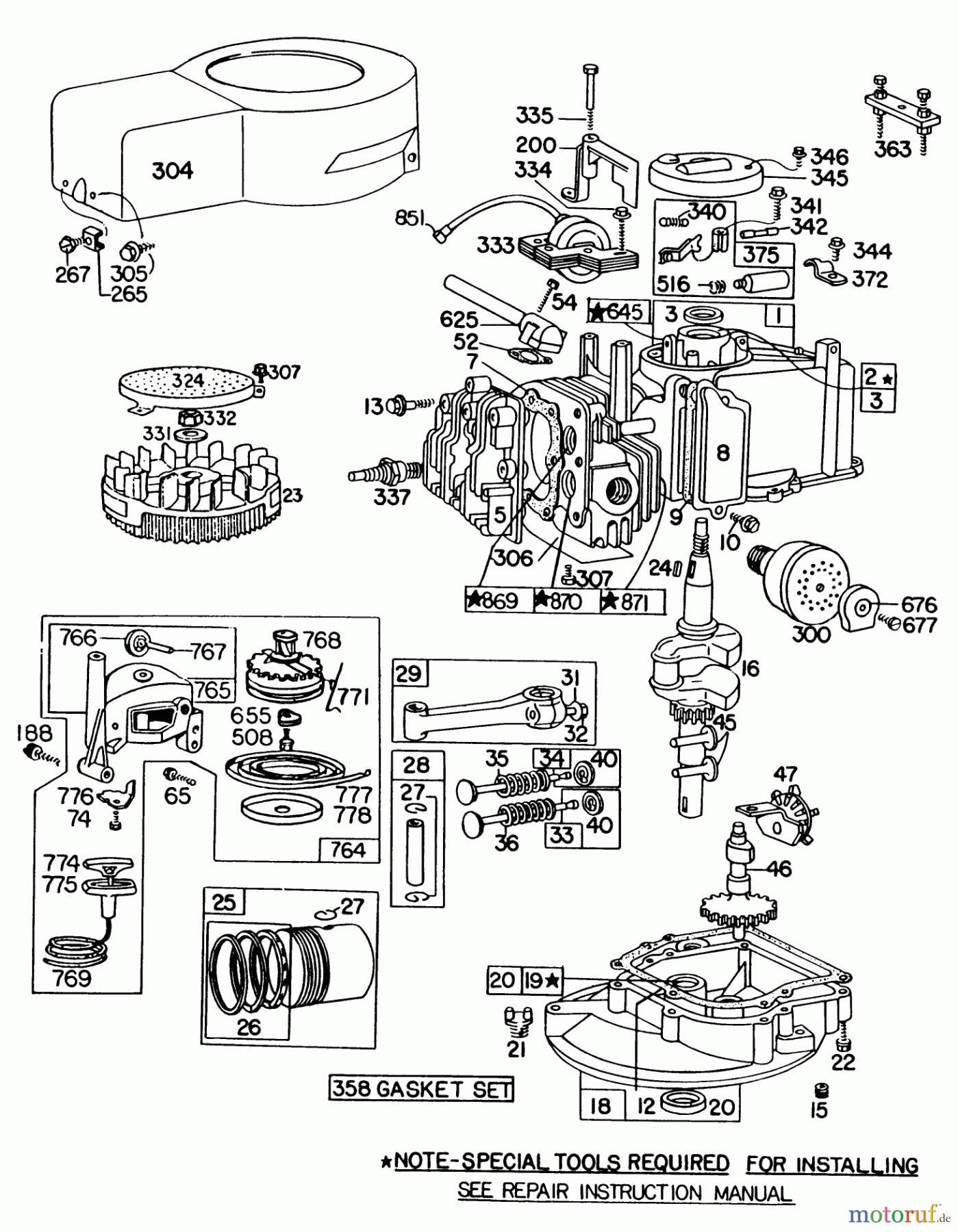  Toro Neu Mowers, Walk-Behind Seite 1 16600 - Toro Lawnmower, 1978 (8000001-8999999) ENGINE BRIGGS & STRATTON MODEL NO. 92908-1844-01