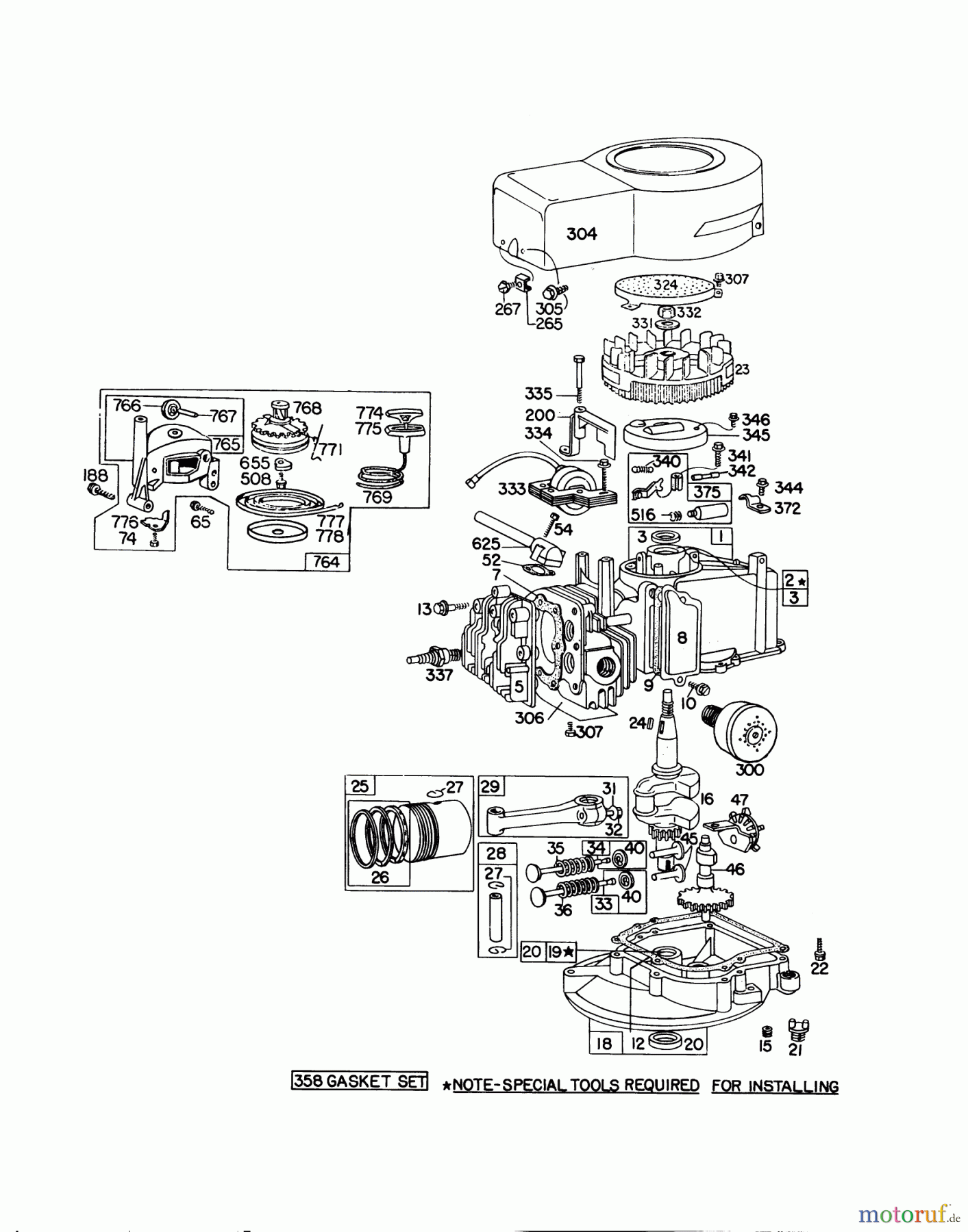  Toro Neu Mowers, Walk-Behind Seite 1 16655 - Toro Lawnmower, 1977 (7000001-7999999) ENGINE BRIGGS & STRATTON MODEL 92908-1747-01