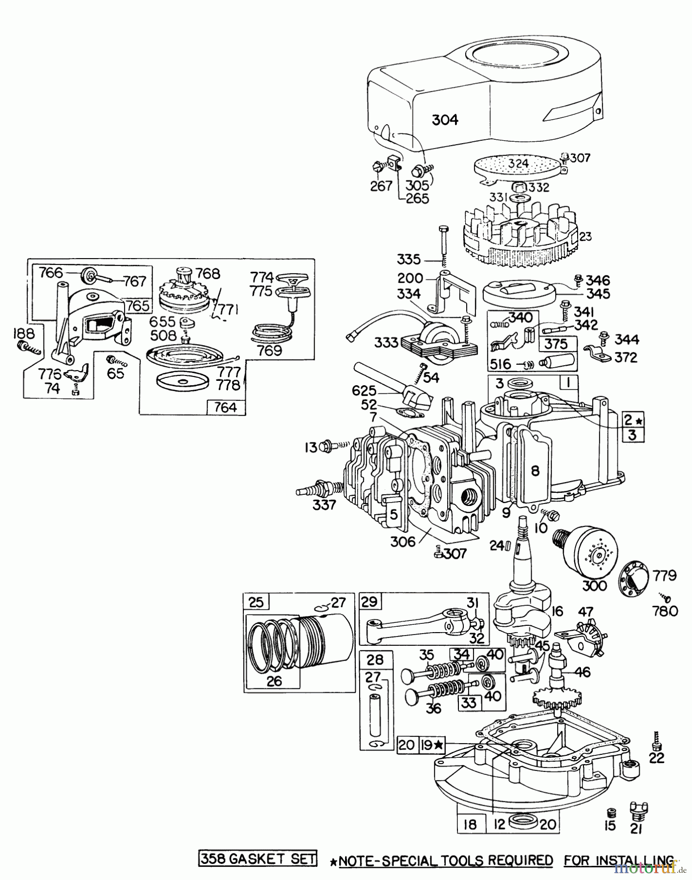  Toro Neu Mowers, Walk-Behind Seite 1 16655 - Toro Lawnmower, 1978 (8000001-8999999) ENGINE BRIGGS & STRATTON MODEL 92908-1845-01