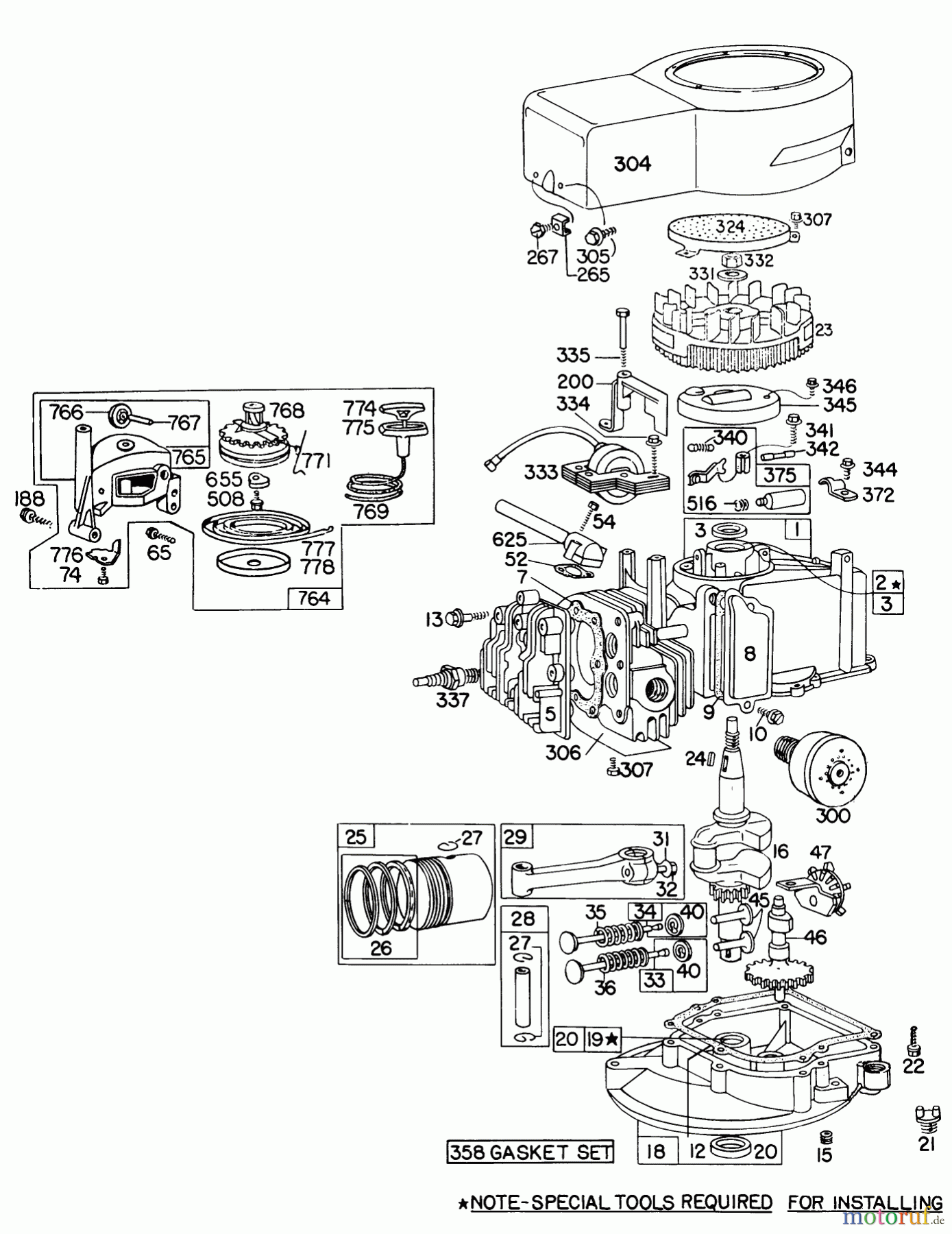  Toro Neu Mowers, Walk-Behind Seite 1 16711 - Toro Lawnmower, 1977 (7000001-7999999) ENGINE BRIGGS & STRATTON MODEL 92908-175741