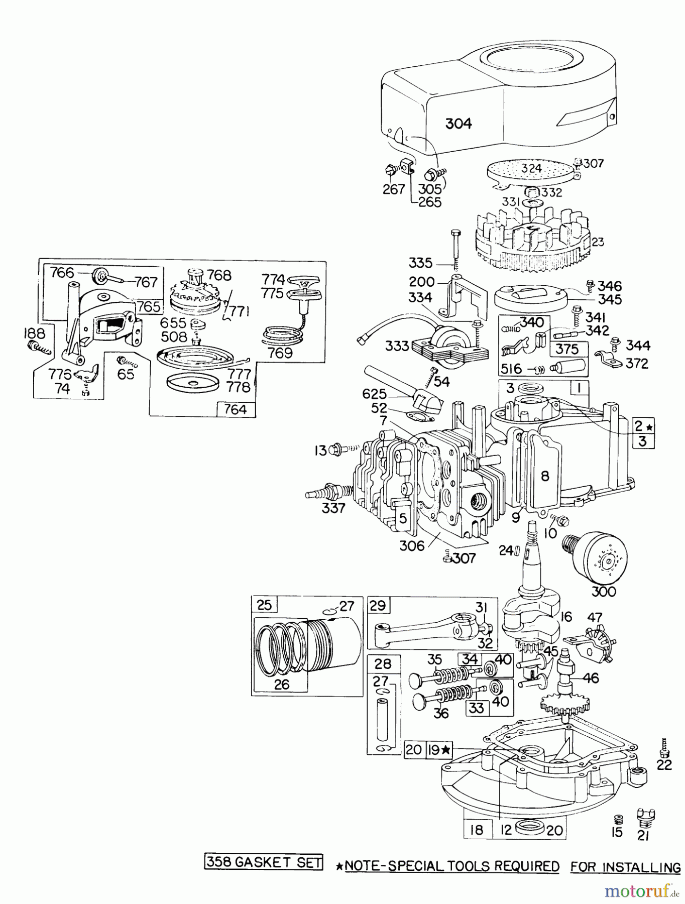  Toro Neu Mowers, Walk-Behind Seite 1 16756 - Toro Lawnmower, 1977 (7000001-7999999) ENGINE BRIGGS & STRATTON MODEL 92908-1756-01