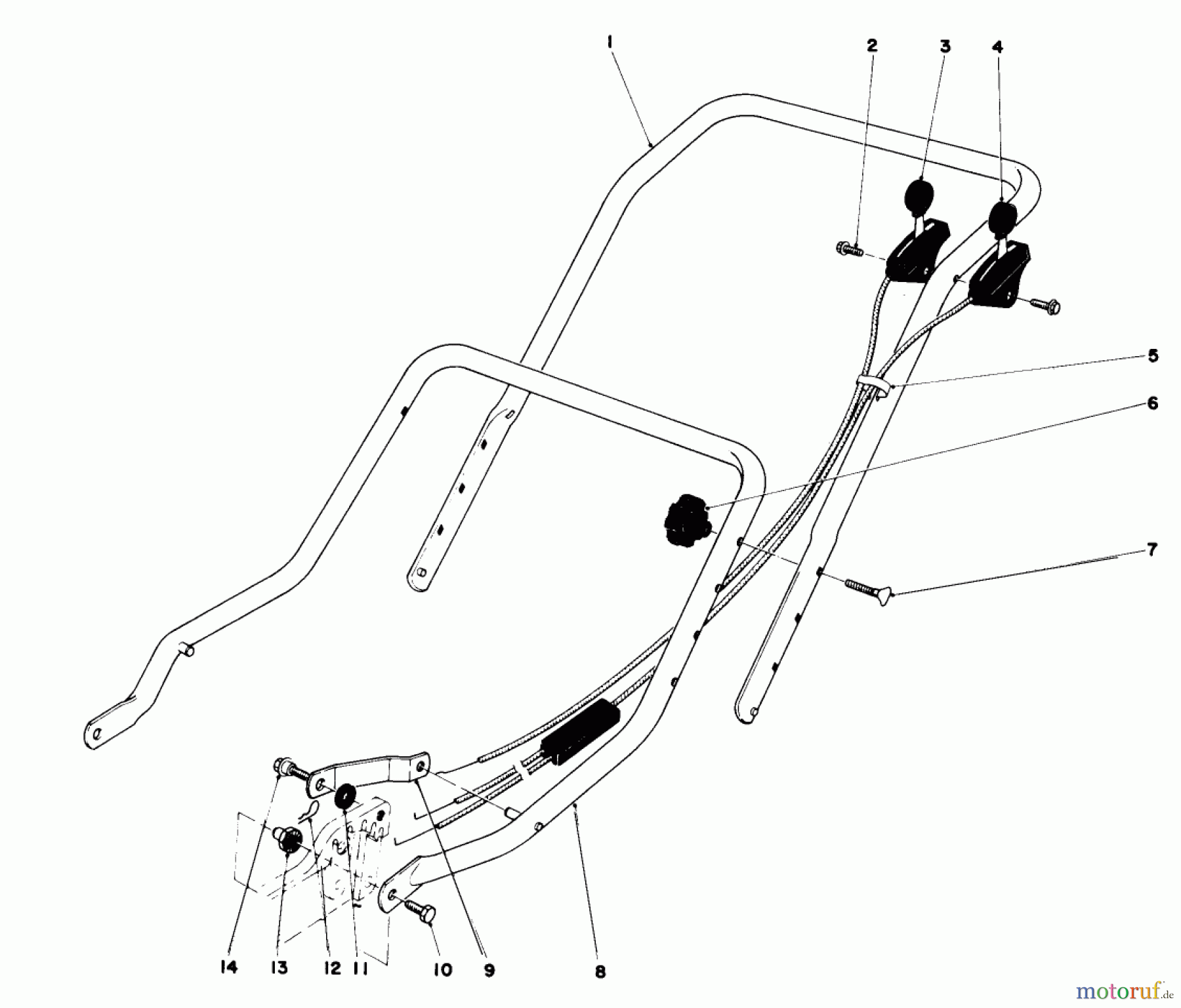  Toro Neu Mowers, Walk-Behind Seite 1 16756 - Toro Lawnmower, 1977 (7000001-7999999) HANDLE ASSEMBLY