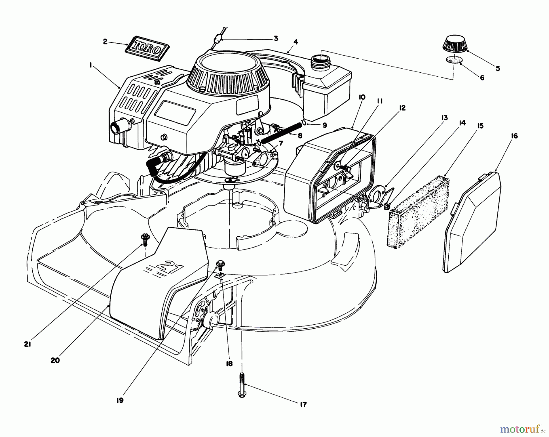  Toro Neu Mowers, Walk-Behind Seite 1 16785 - Toro Lawnmower, 1986 (6000001-6999999) ENGINE ASSEMBLY (USED ON UNITS WITH SERIAL NO. 6000101-6004101)