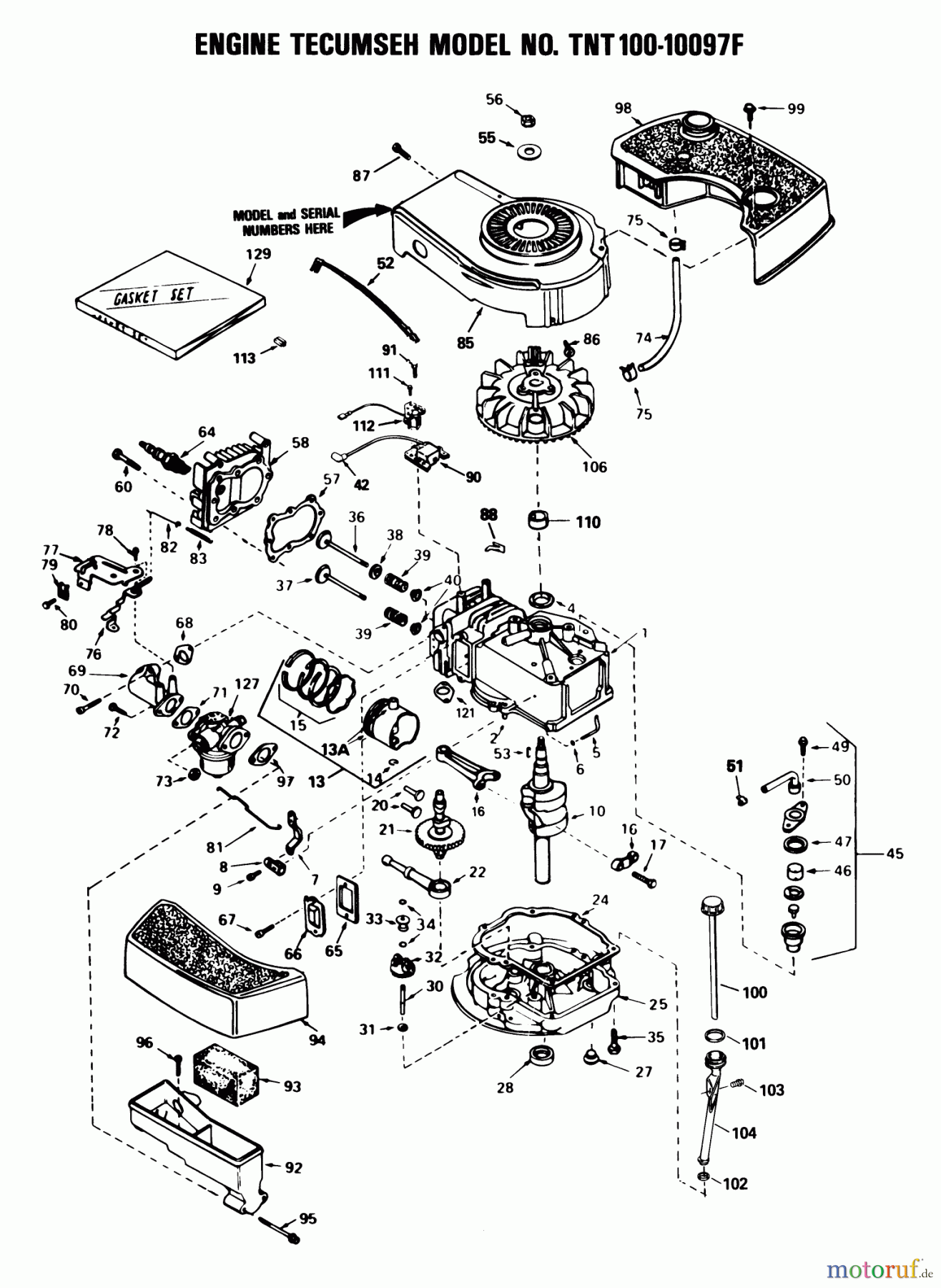  Toro Neu Mowers, Walk-Behind Seite 1 16793 - Toro Lawnmower, 1988 (8000001-8999999) ENGINE TECUMSEH MODEL NO. TNT 100-10097F
