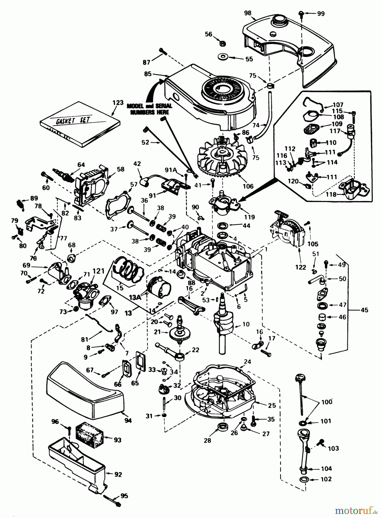  Toro Neu Mowers, Walk-Behind Seite 1 18010 - Toro Lawnmower, 1982 (2000001-2999999) ENGINE TECUMSEH MODEL NO. TNT 100-10081D