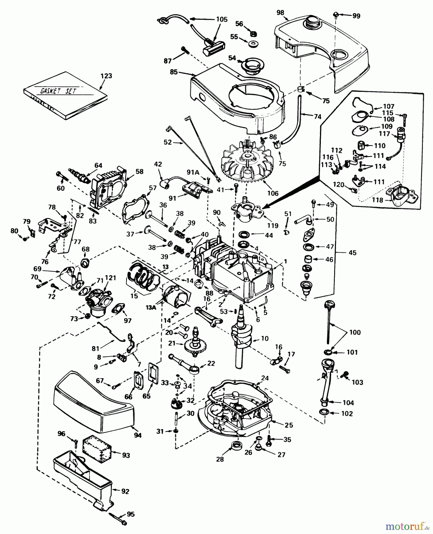  Toro Neu Mowers, Walk-Behind Seite 1 18085 - Toro Lawnmower, 1980 (0000001-0999999) ENGINE TECUMSEH MODEL NO. TNT 100-10073C