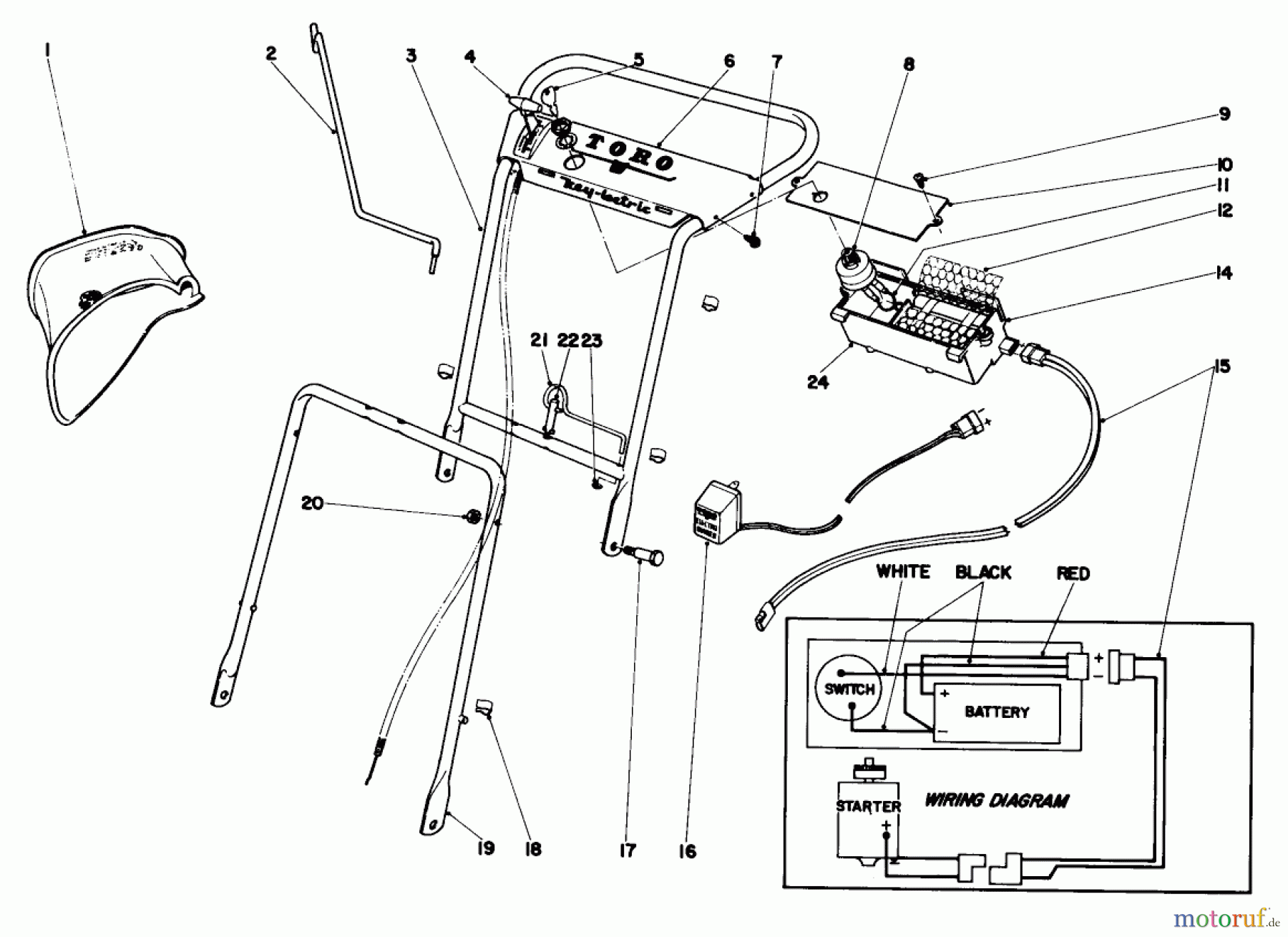  Toro Neu Mowers, Walk-Behind Seite 1 19250 - Toro Whirlwind Lawnmower, 1969 (9000001-9999999) HANDLE ASSEMBLY