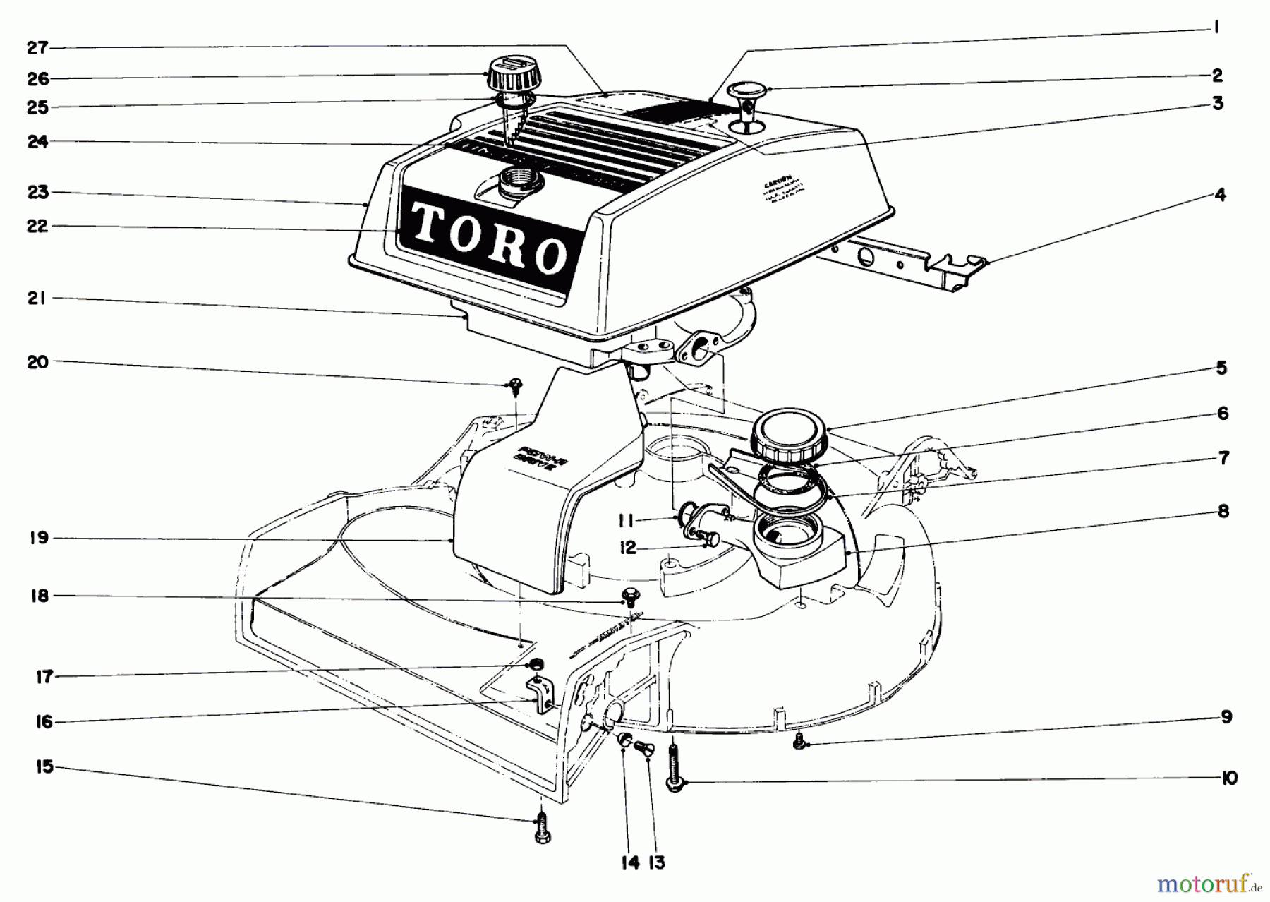  Toro Neu Mowers, Walk-Behind Seite 1 20571 - Toro Guardian Lawnmower, 1972 (2000001-2999999) ENGINE ASSEMBLY MODEL NO. 20571