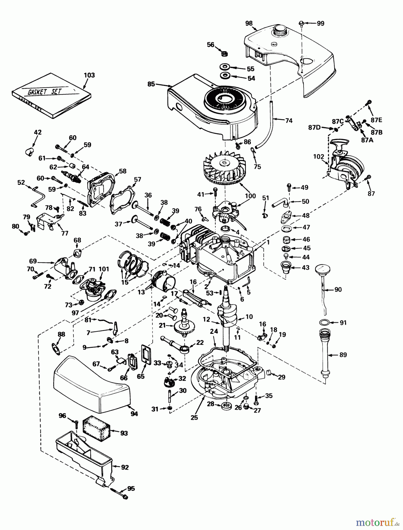  Toro Neu Mowers, Walk-Behind Seite 2 21500 - Toro Guardian Lawnmower, 1975 (5000001-5999999) ENGINE TECUMSEH MODEL TNT100-10043