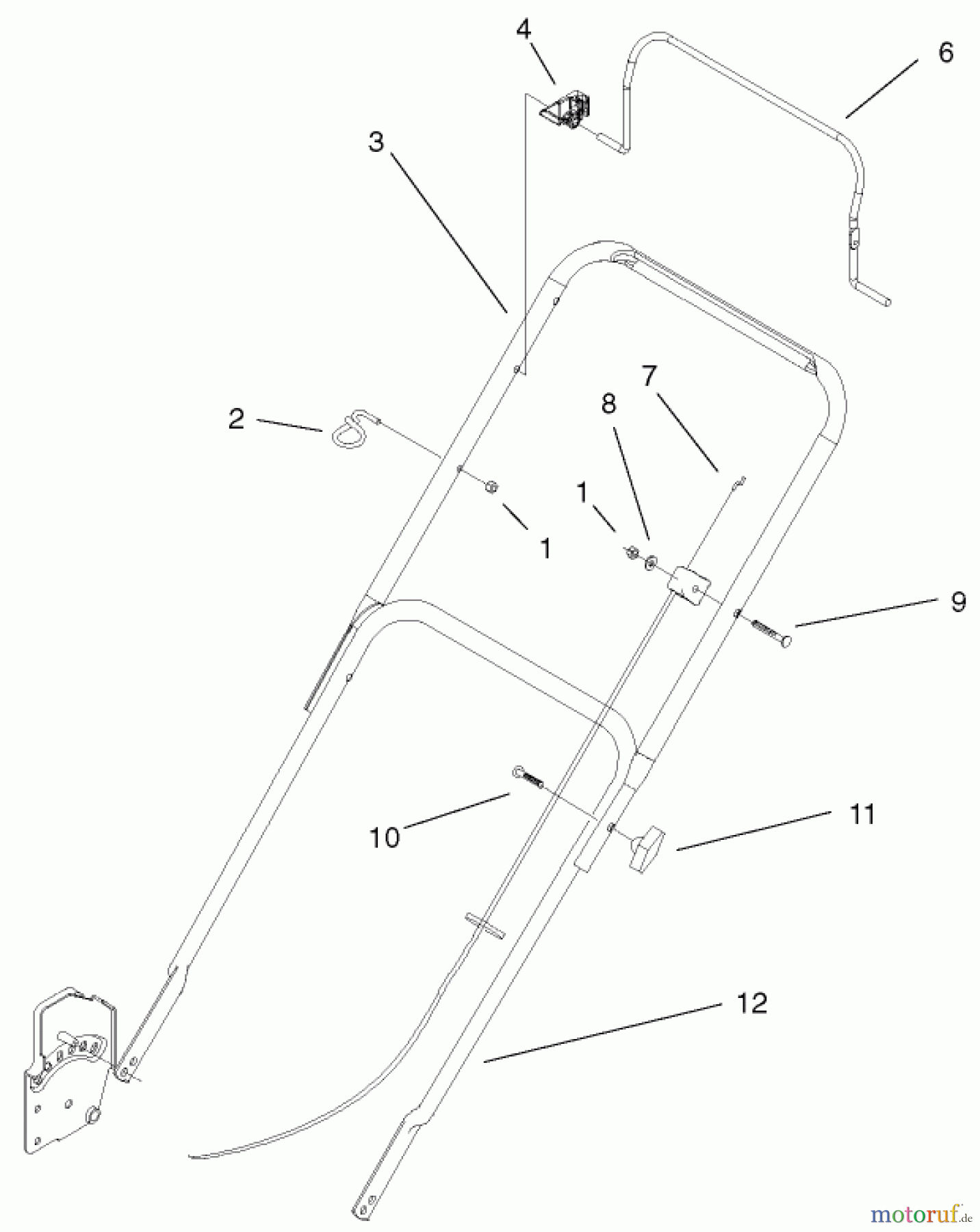  Toro Neu Mowers, Walk-Behind Seite 1 20010 (R-21P) - Toro Recycler Mower, R-21P, 2002 (220000001-220999999) HANDLE AND CONTROLS ASSEMBLY