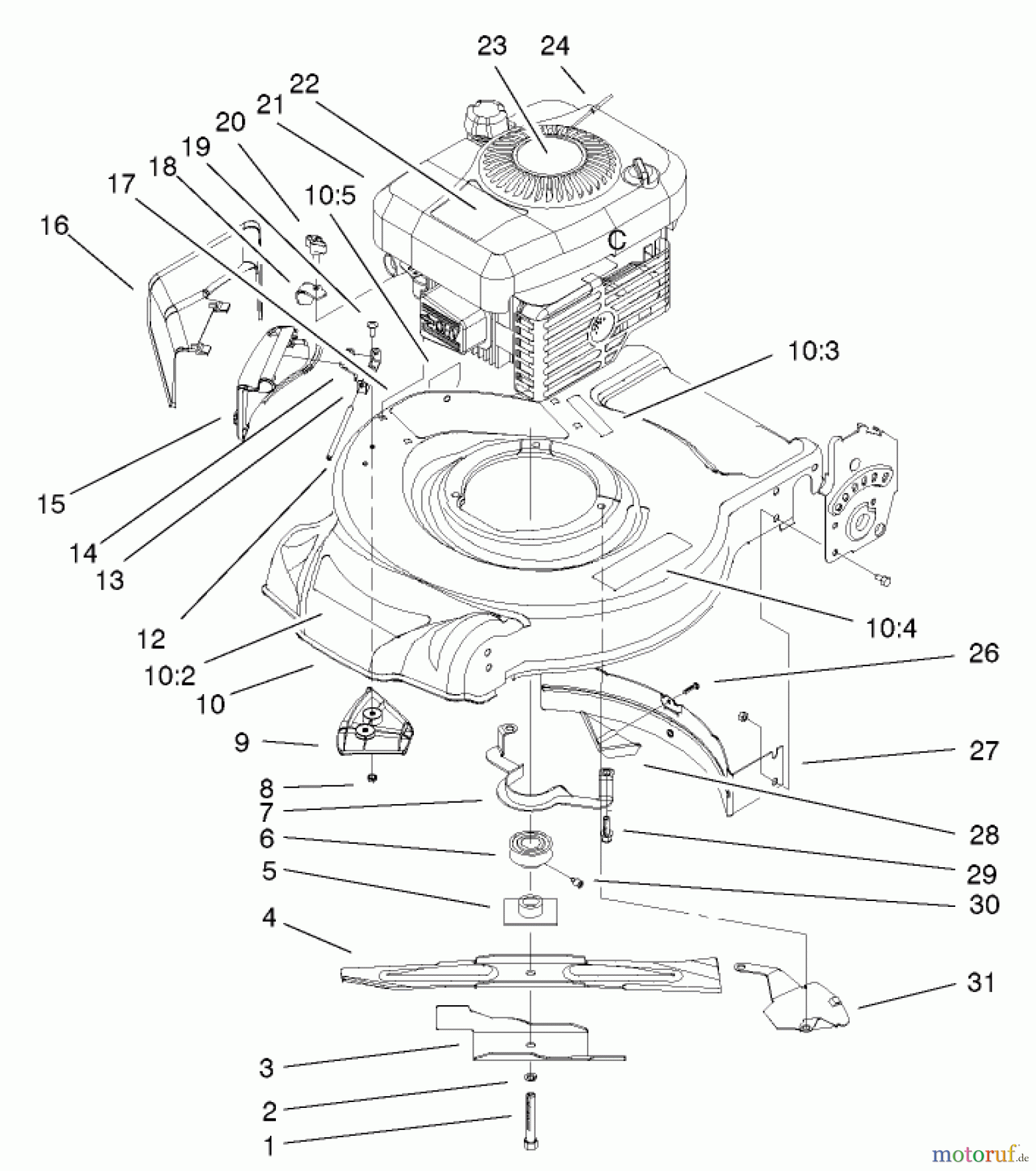  Toro Neu Mowers, Walk-Behind Seite 1 20011 (R-21OS) - Toro Recycler Mower, R-21OS, 2001 (210000001-210999999) ENGINE ASSEMBLY