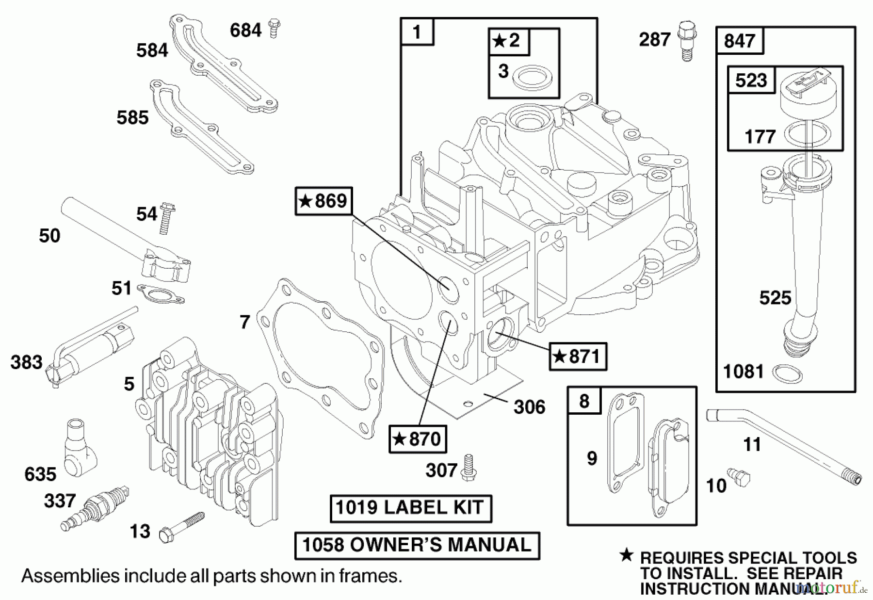 Toro Neu Mowers, Walk-Behind Seite 1 20022 (R-21S) - Toro Recycler Mower, R-21S, 1999 (9900001-9999999) ENGINE BRIGGS & STRATTON MODEL 12H802-1767-E1 #1