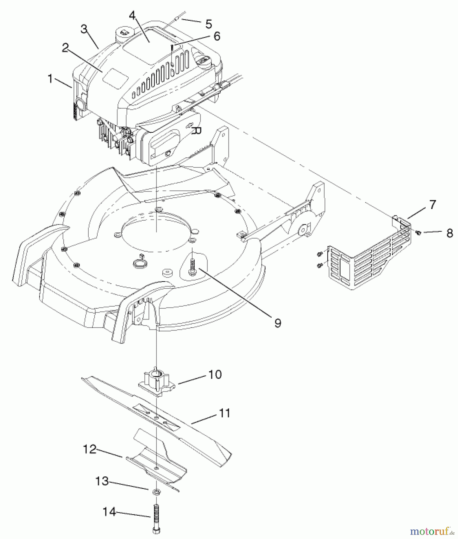  Toro Neu Mowers, Walk-Behind Seite 1 20030 (SR-21P) - Toro Super Recycler Mower, SR-21P, 2001 (210000001-210999999) ENGINE AND BLADE ASSEMBLY
