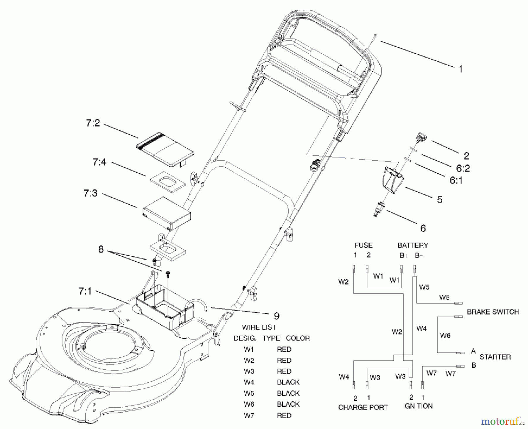  Toro Neu Mowers, Walk-Behind Seite 1 20035 (R-21SE) - Toro Recycler Mower, R-21SE, 2001 (210000001-210999999) BATTERY & HARNESS ASSEMBLY