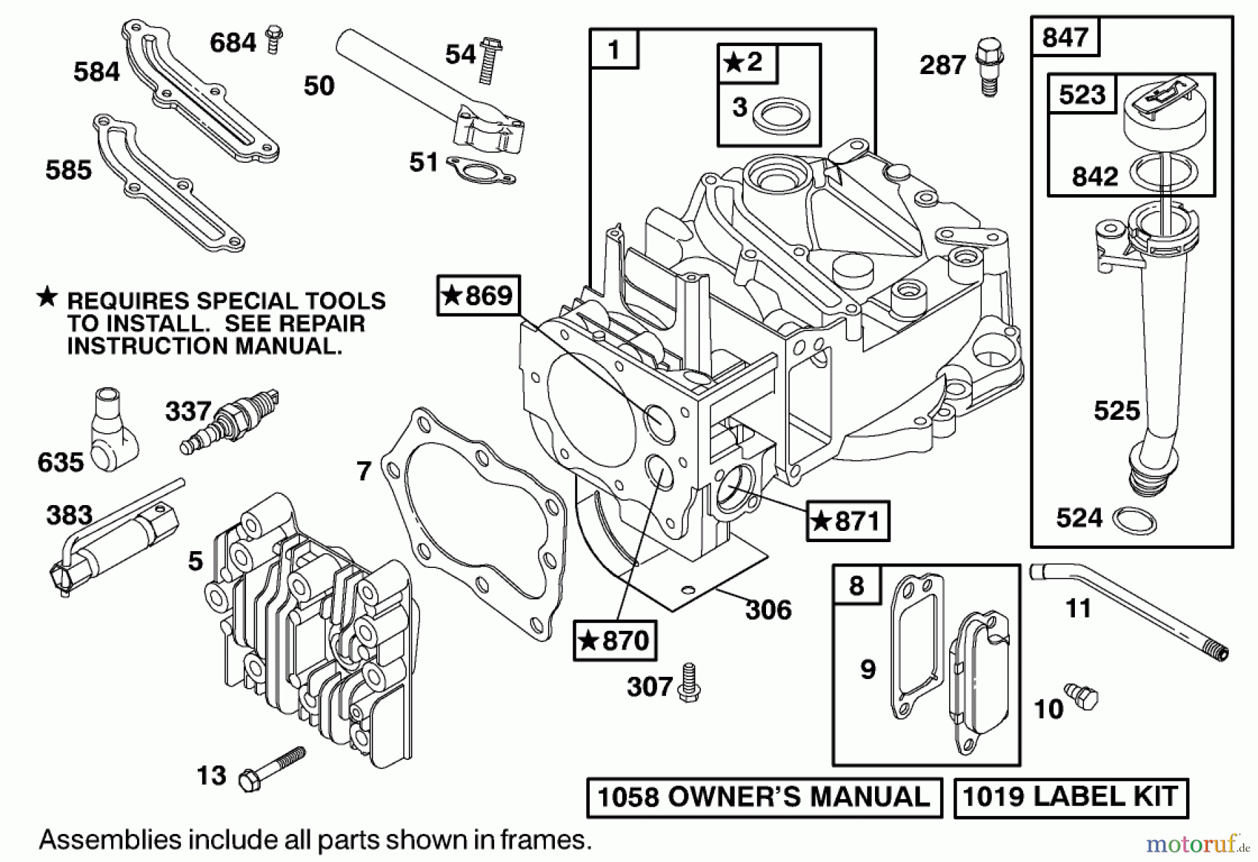  Toro Neu Mowers, Walk-Behind Seite 1 20035 (R-21SE) - Toro Recycler Mower, R-21SE, 2001 (210000001-210999999) ENGINE BRIGGS & STRATTON MODEL 12J805-2370-B1 #1