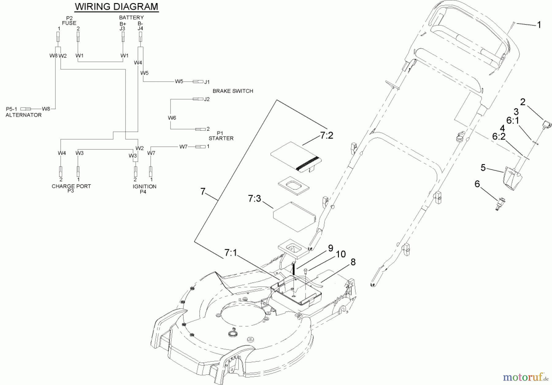  Toro Neu Mowers, Walk-Behind Seite 1 20045 (SR-21SE) - Toro Super Recycler Mower, SR-21SE, 2001 (210000001-210999999) BATTERY AND SWITCH ASSEMBLY