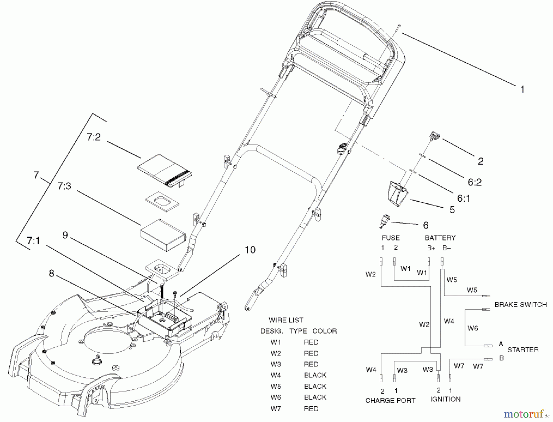  Toro Neu Mowers, Walk-Behind Seite 1 20048 (SR-21SE) - Toro Super Recycler Mower, SR-21SE, 2001 (210000001-210999999) BATTERY AND SWITCH ASSEMBLY