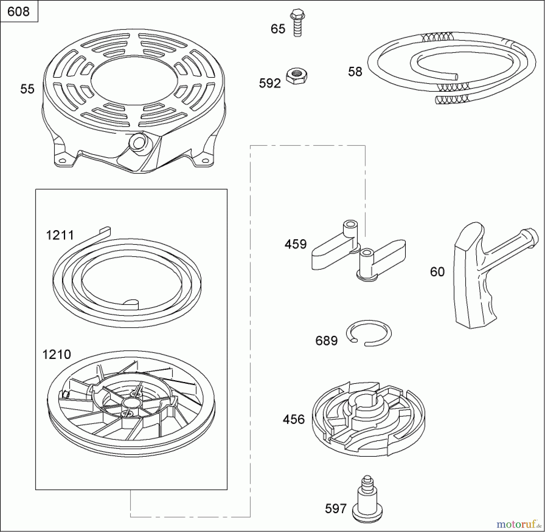 Toro Neu Mowers, Walk-Behind Seite 1 20056 - Toro Super Recycler Lawn Mower, 2007 (270000001-270999999) STARTER ASSEMBLY BRIGGS AND STRATTON 126T02-0209-B1