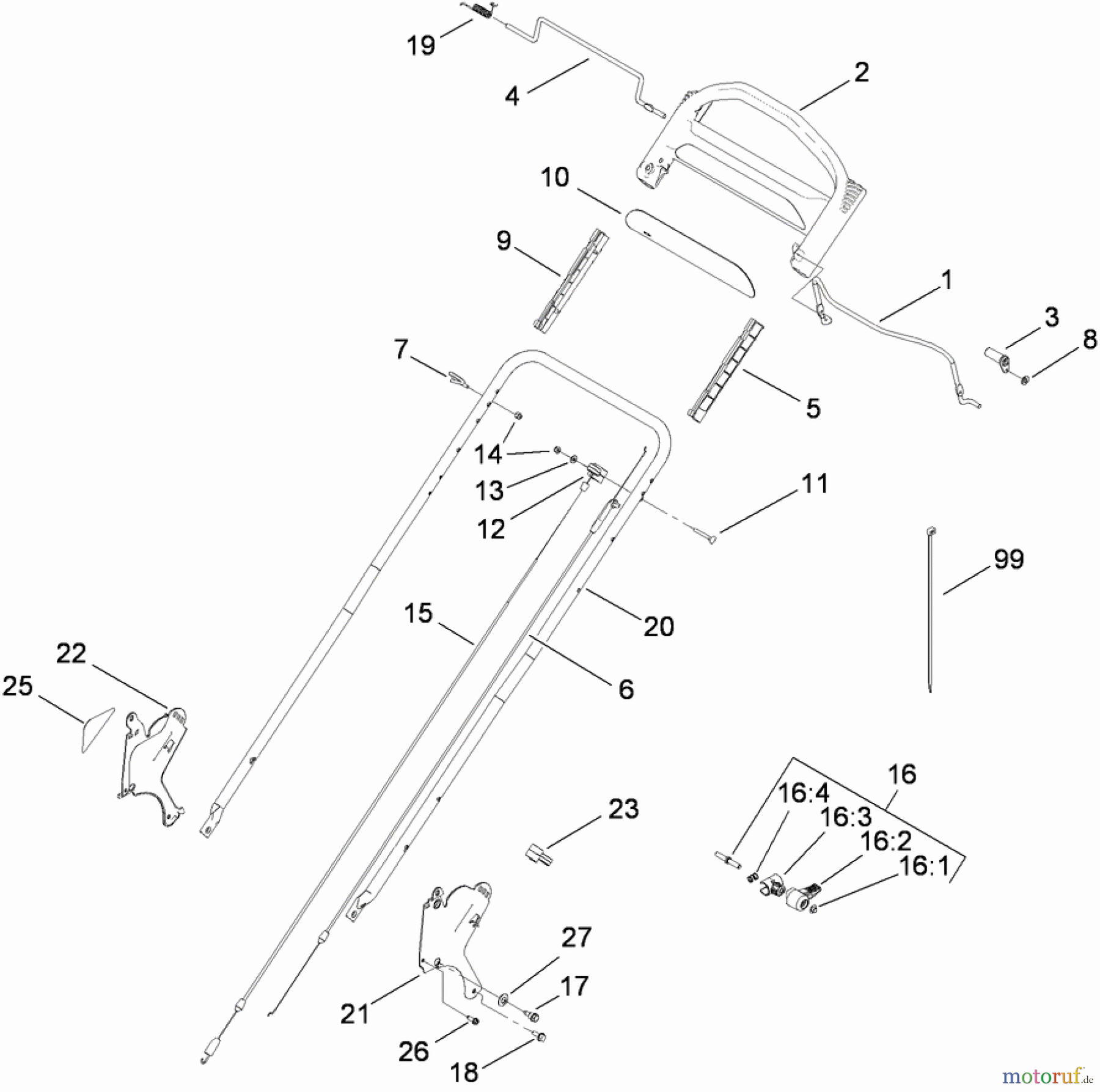  Toro Neu Mowers, Walk-Behind Seite 1 20099 - Toro Super Recycler Lawn Mower, 2009 (290000001-290999999) HANDLE AND CONTROL ASSEMBLY