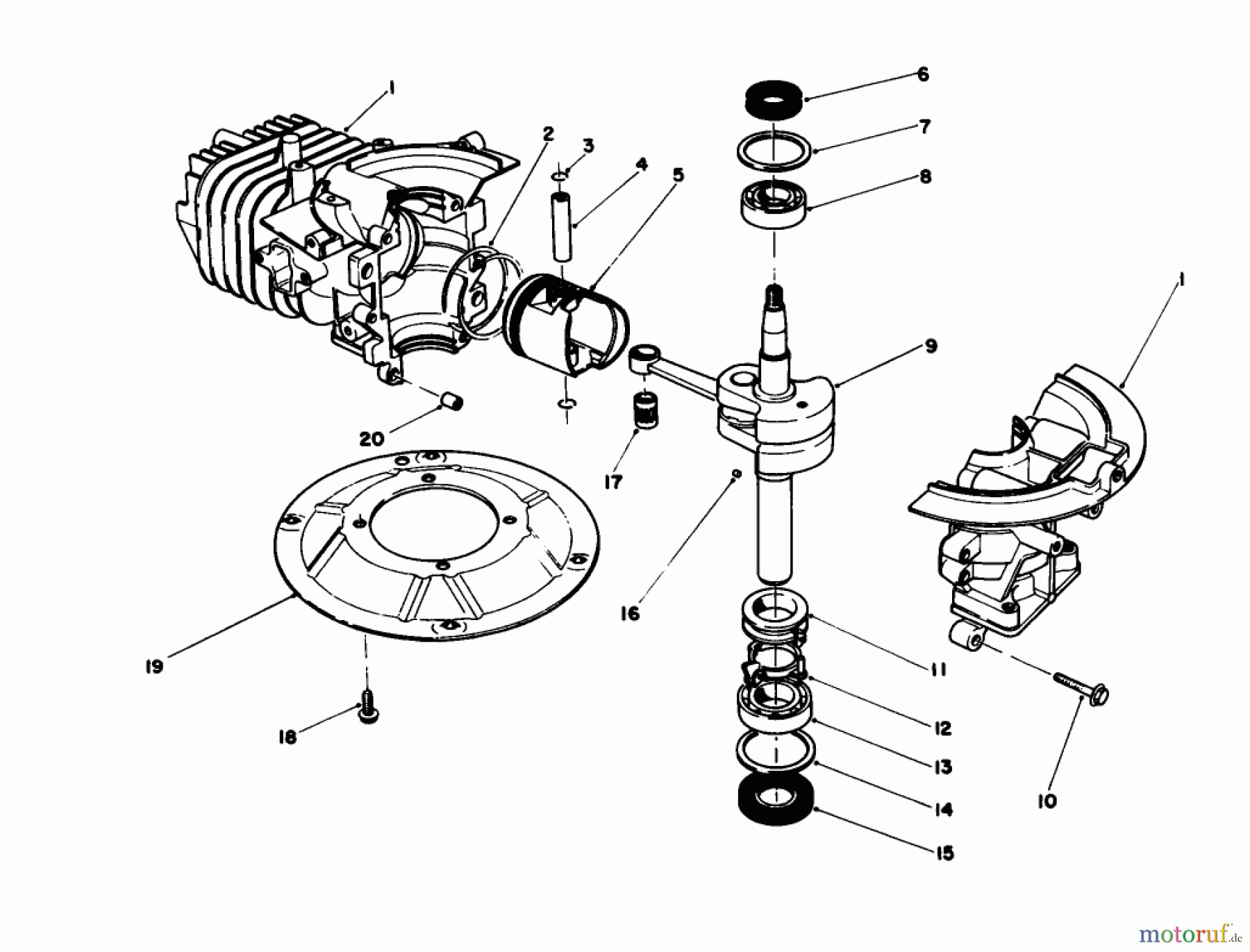  Toro Neu Mowers, Walk-Behind Seite 1 20329 - Toro Lawnmower, 1992 (2000001-2999999) CRANK SHAFT ASSEMBLY (ENGINE MODEL NO. 47PM1-1)(SERIAL NO. 2005001 & UP)