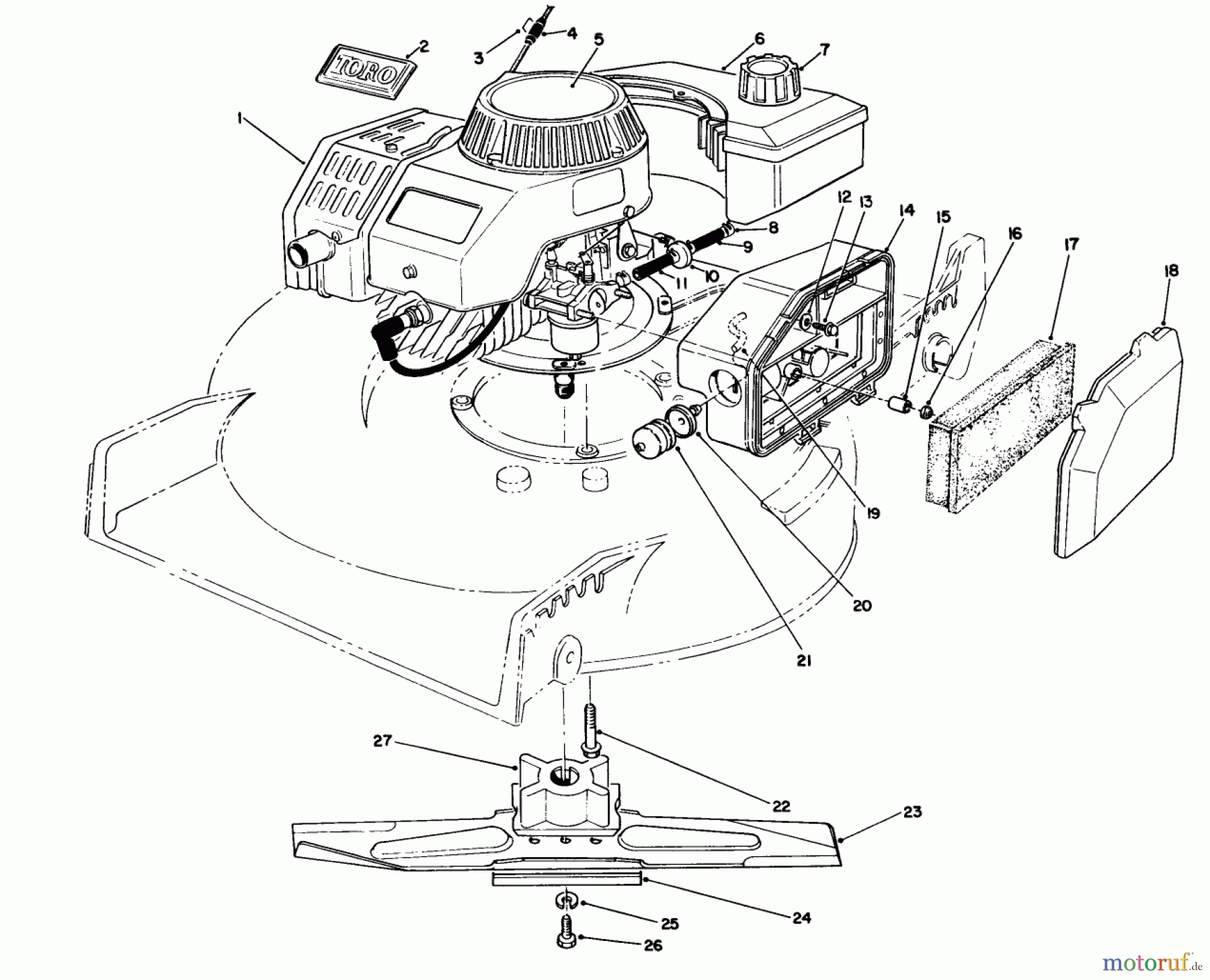  Toro Neu Mowers, Walk-Behind Seite 1 20329 - Toro Lawnmower, 1992 (2000001-2999999) ENGINE ASSEMBLY (SERIAL NO. 2005001 & UP)