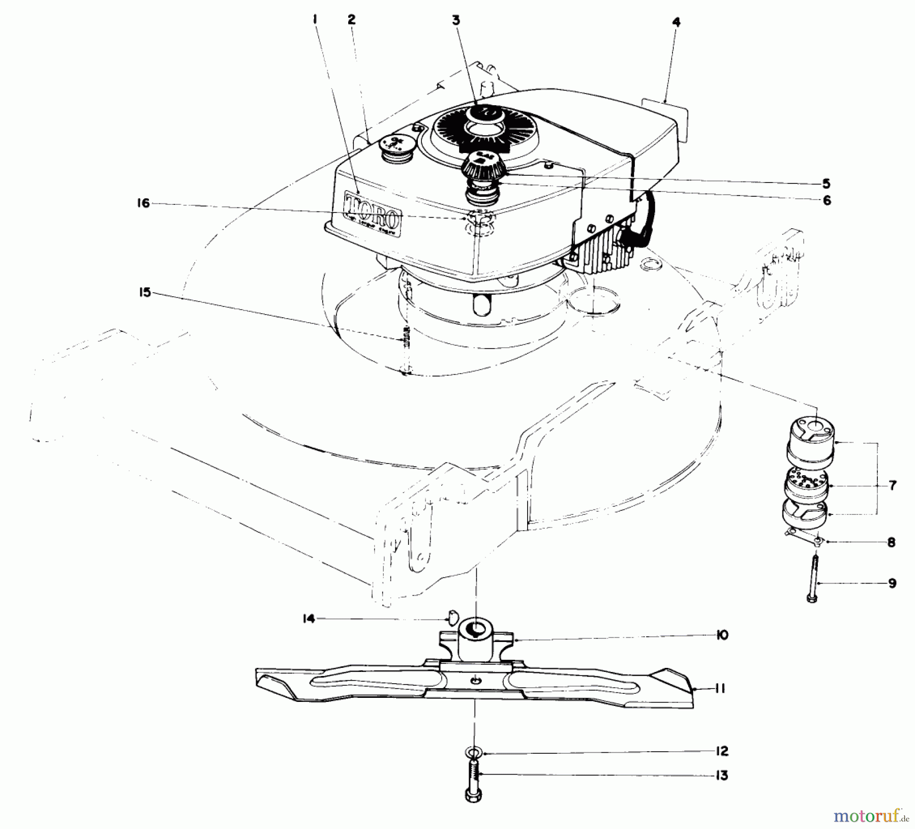  Toro Neu Mowers, Walk-Behind Seite 1 20407 - Toro Lawnmower, 1977 (7000001-7999999) ENGINE ASSEMBLY