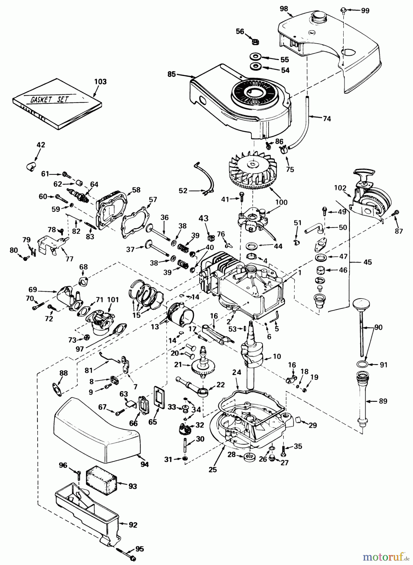  Toro Neu Mowers, Walk-Behind Seite 1 20407 - Toro Lawnmower, 1977 (7000001-7999999) ENGINE TECUMSEH MODEL NO. TNT 100-10052A