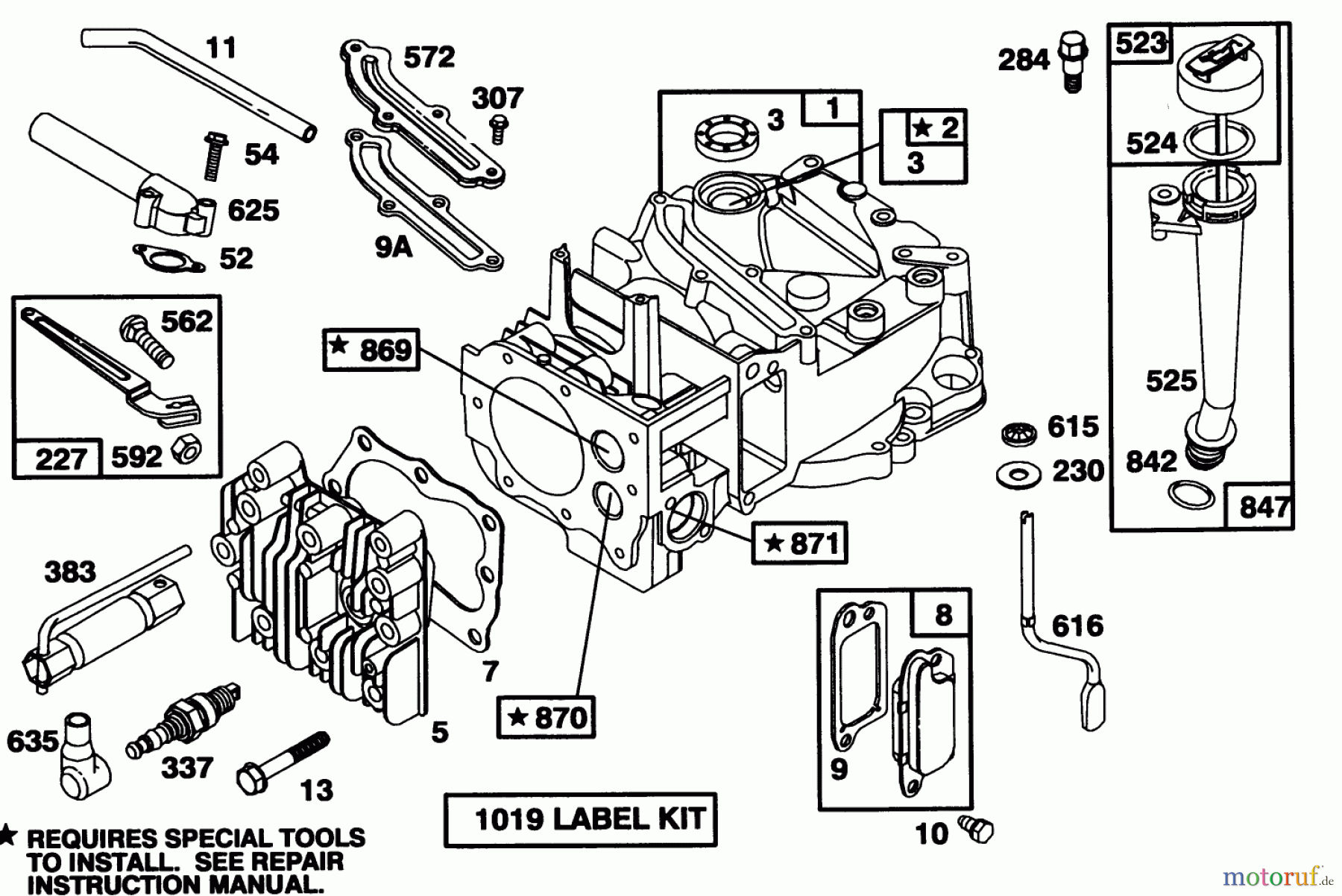  Toro Neu Mowers, Walk-Behind Seite 1 20434 - Toro Recycler II, 1994 (4900001-4999999) ENGINE BRIGGS & STRATTON MODEL 122702-3171-01 #1