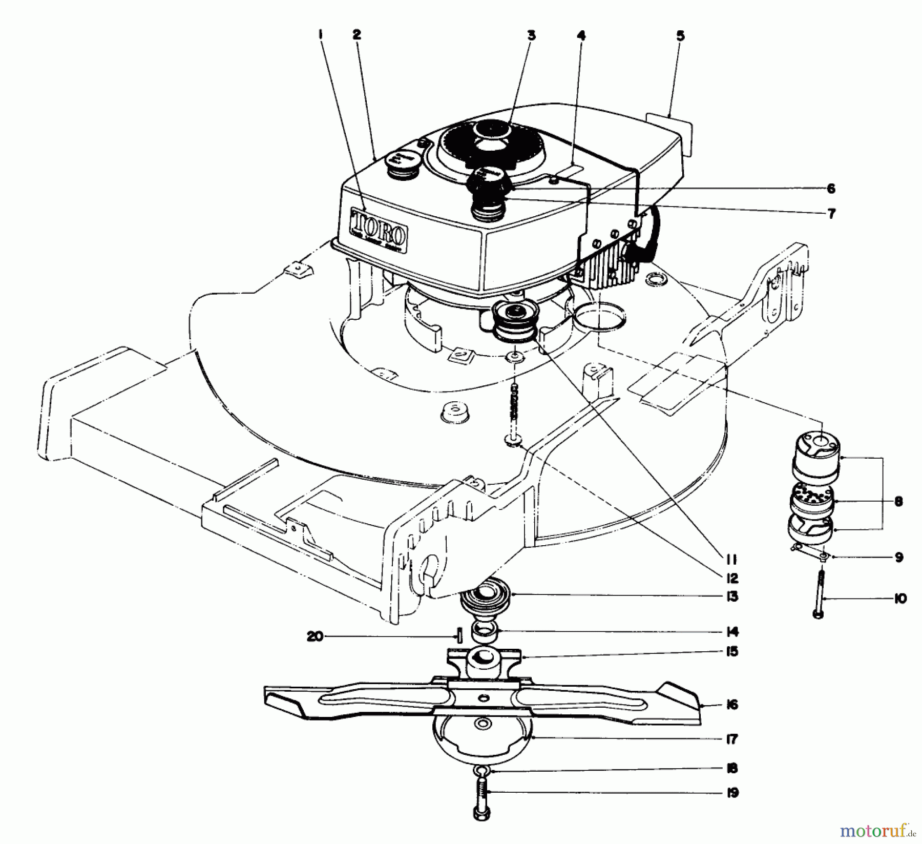  Toro Neu Mowers, Walk-Behind Seite 1 20550 - Toro Lawnmower, 1974 (4000001-4999999) ENGINE ASSEMBLY MODEL NO. 20550