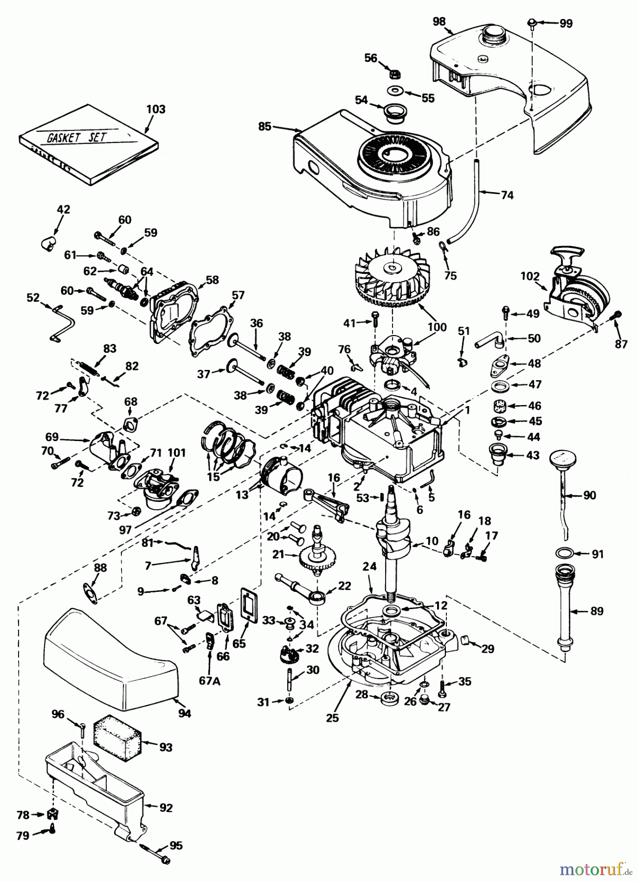  Toro Neu Mowers, Walk-Behind Seite 1 20440 - Toro Lawnmower, 1974 (4000001-4999999) ENGINE TECUMSEH MODEL NO. TNT 120-12002 (MOWER MODEL NOS. 20440 AND 20550)