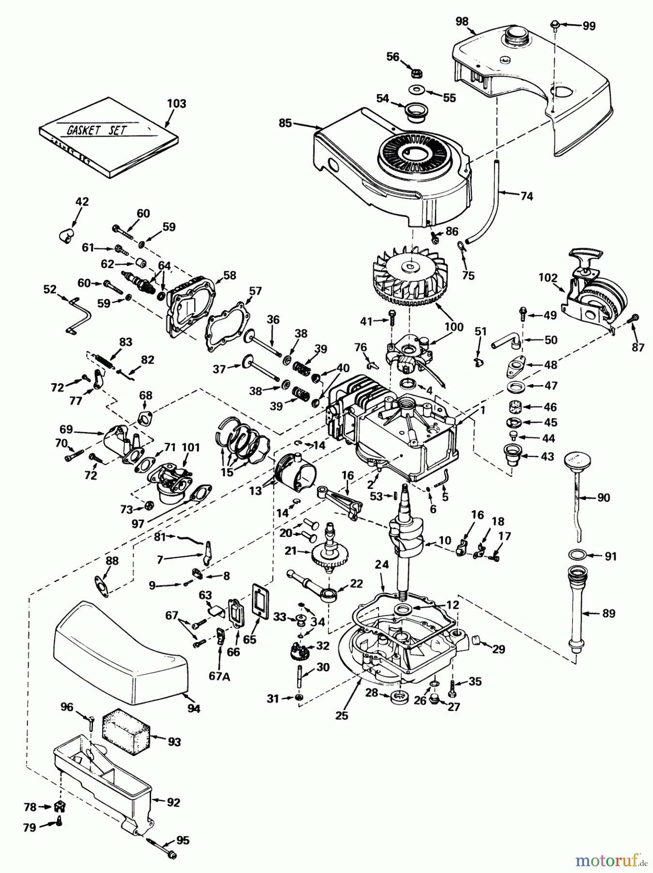  Toro Neu Mowers, Walk-Behind Seite 1 20440 - Toro Lawnmower, 1975 (5000001-5999999) ENGINE TECUMSEH MODEL NO. TNT 120-12002