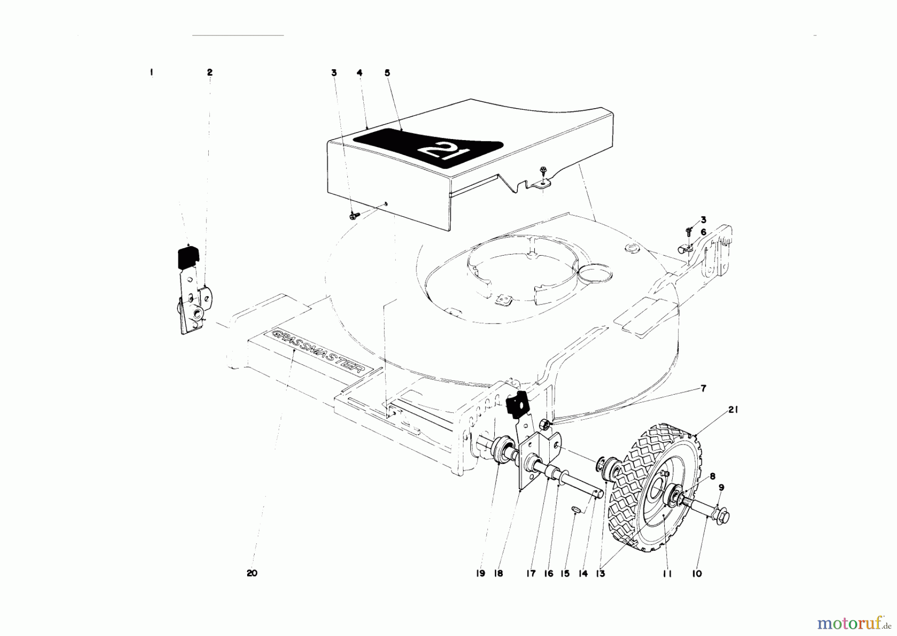  Toro Neu Mowers, Walk-Behind Seite 1 20456 - Toro Lawnmower, 1976 (6000001-6999999) FRONT WHEEL AND PIVOT ARM ASSEMBLY