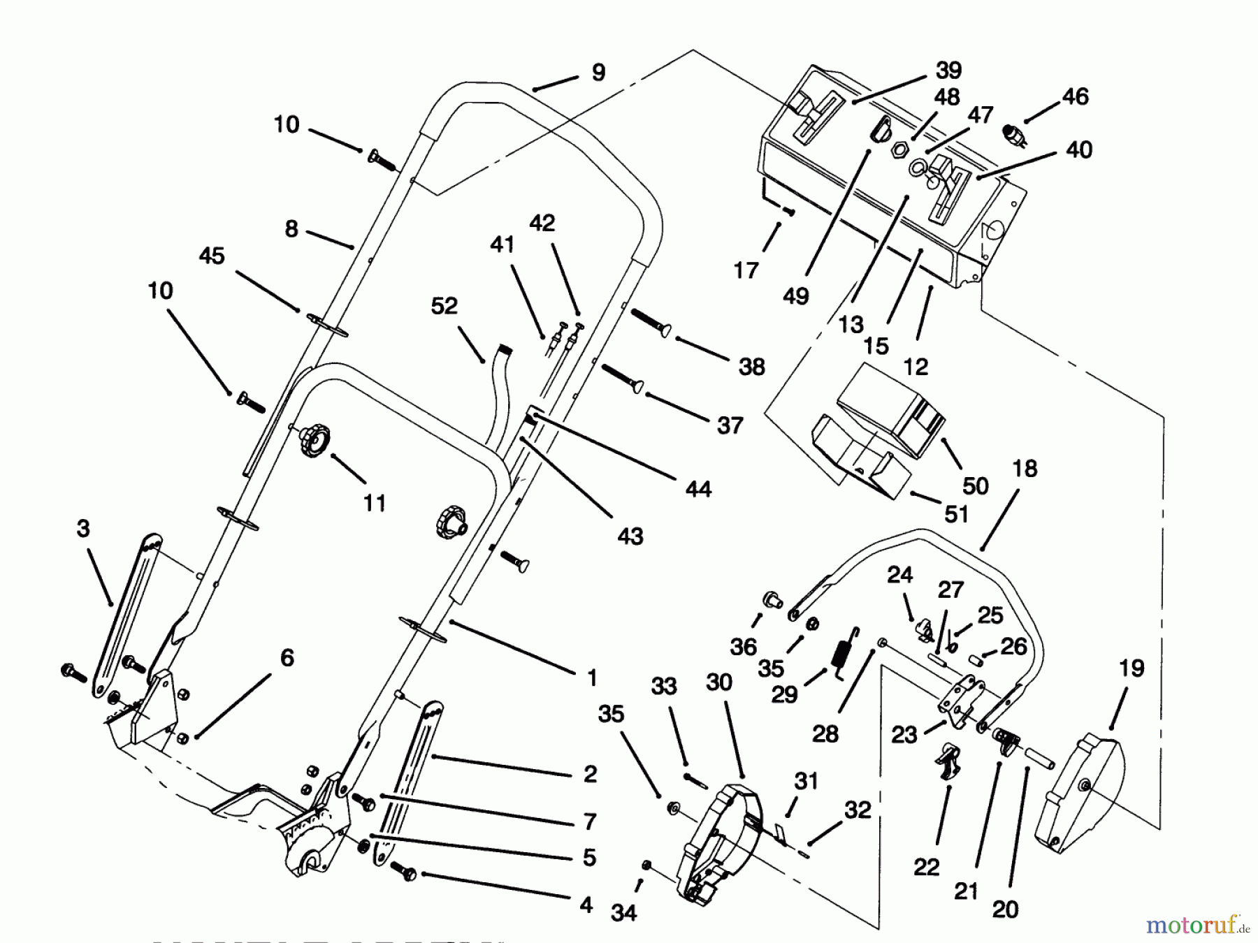  Toro Neu Mowers, Walk-Behind Seite 1 20466 - Toro Super Recycler Lawnmower, 1995 (5900001-5999999) HANDLE ASSEMBLY (MODEL NO. 20466 ONLY)