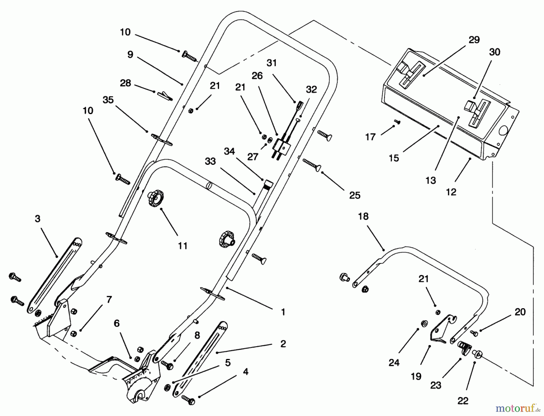 Toro Neu Mowers, Walk-Behind Seite 1 20473 - Toro Super Recycler Lawnmower, 1996 (6900001-6999999) HANDLE ASSEMBLY (MODEL NO. 20472 ONLY)