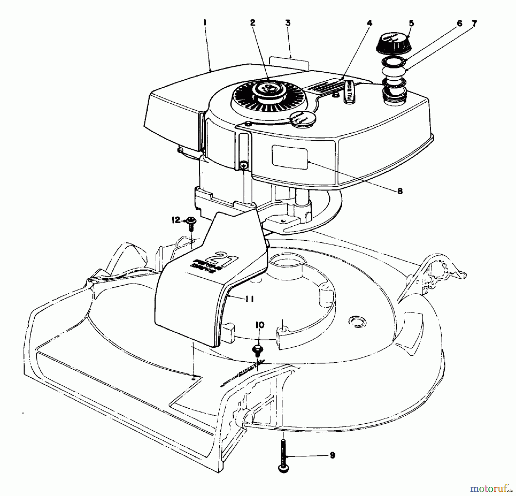  Toro Neu Mowers, Walk-Behind Seite 1 20474 - Toro Guardian Lawnmower, 1975 (5000001-5999999) ENGINE ASSEMBLY MODEL NO. 21610
