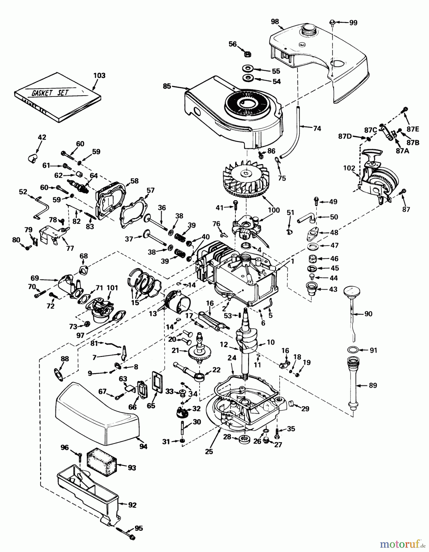  Toro Neu Mowers, Walk-Behind Seite 2 21610 - Toro Guardian Lawnmower, 1975 (5000001-5999999) ENGINE TECUMSEH MODEL NO. TNT 100-10043 (MOWER MODEL NO. 21610)