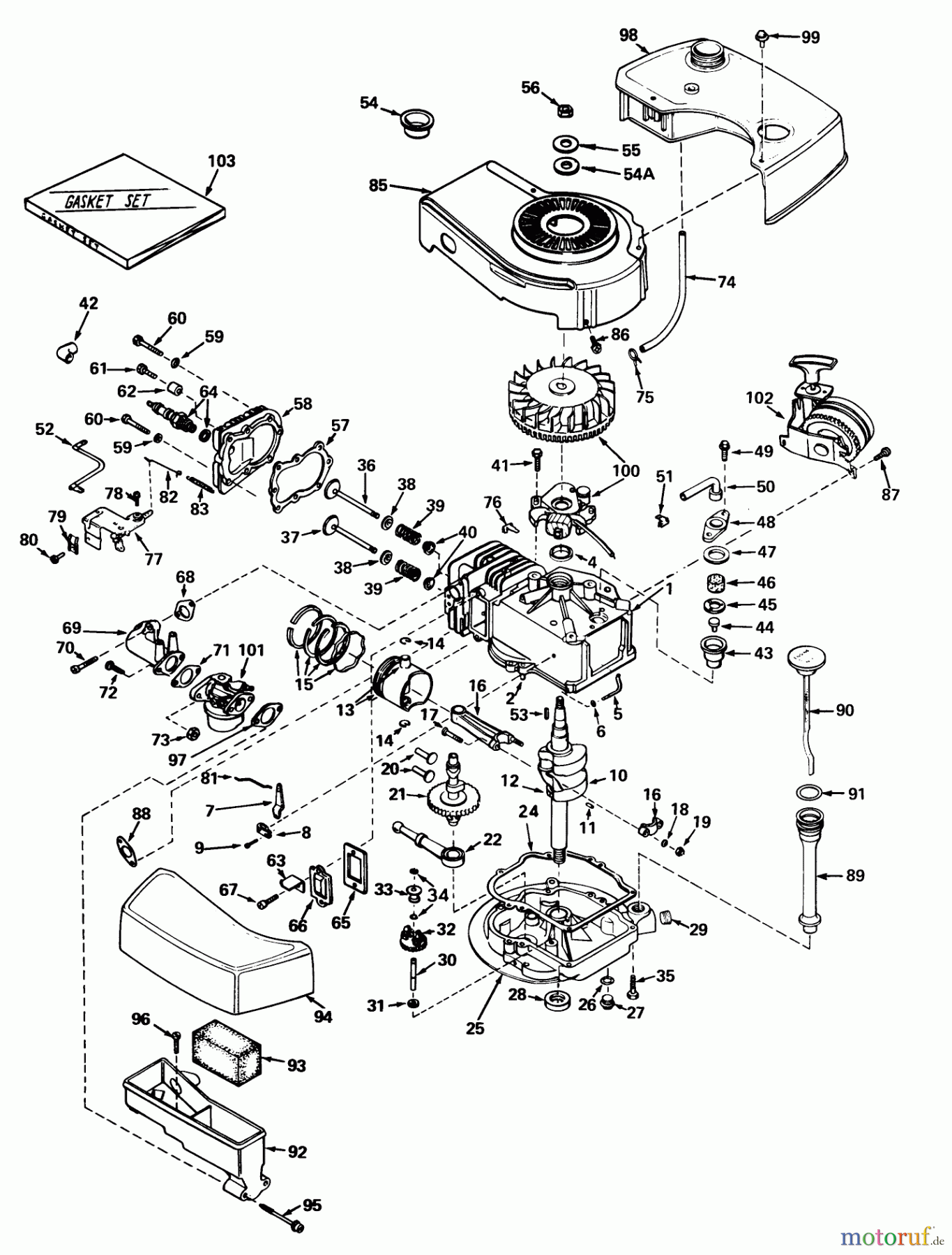  Toro Neu Mowers, Walk-Behind Seite 2 21711 - Toro Guardian Lawnmower, 1975 (5000001-5999999) ENGINE TECUMSEH MODEL TNT100-10042 (MOWER MODEL NO. 21610)