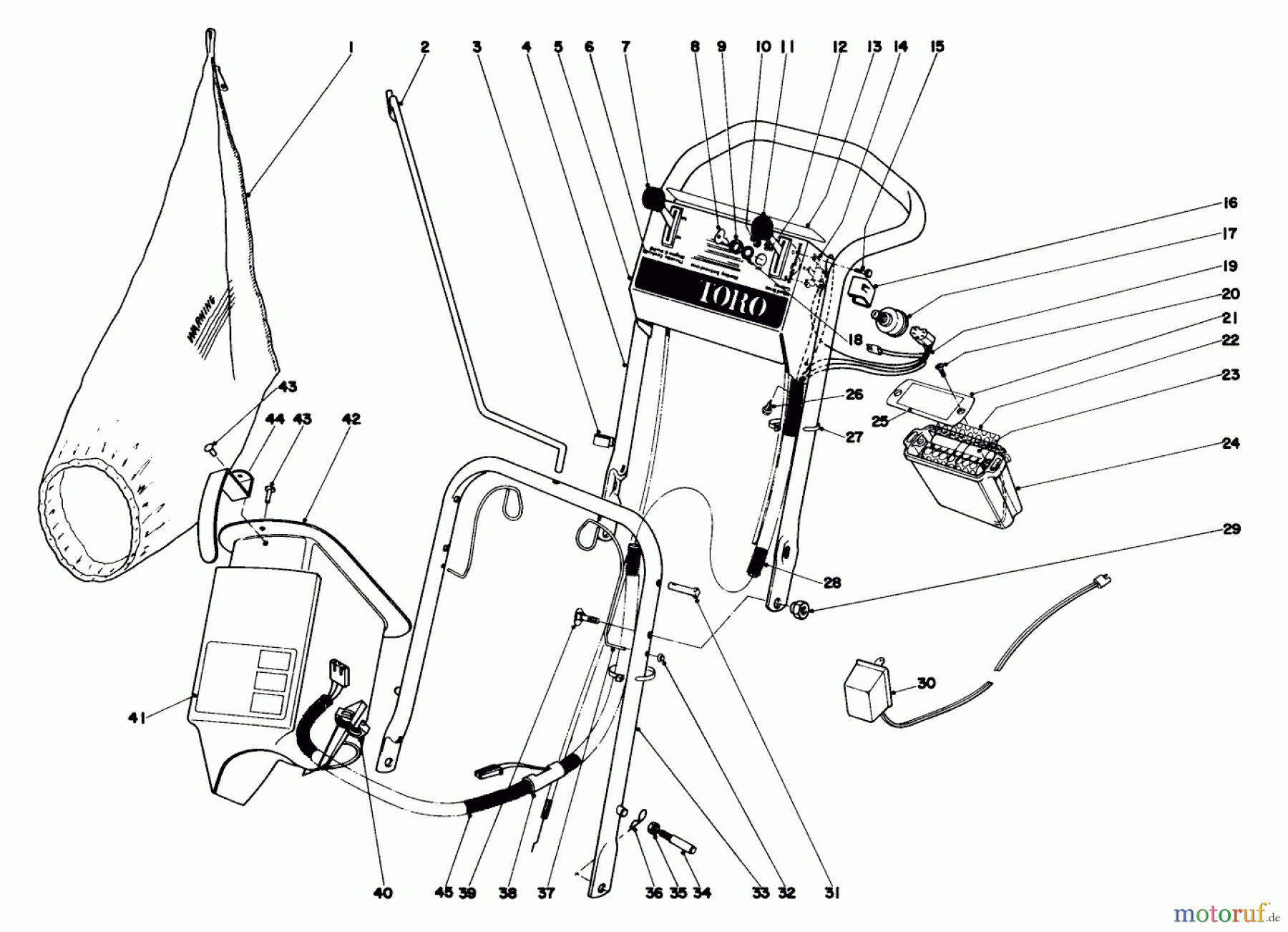  Toro Neu Mowers, Walk-Behind Seite 2 21711 - Toro Guardian Lawnmower, 1975 (5000001-5999999) HANDLE ASSEMBLY MODEL NO. 21711