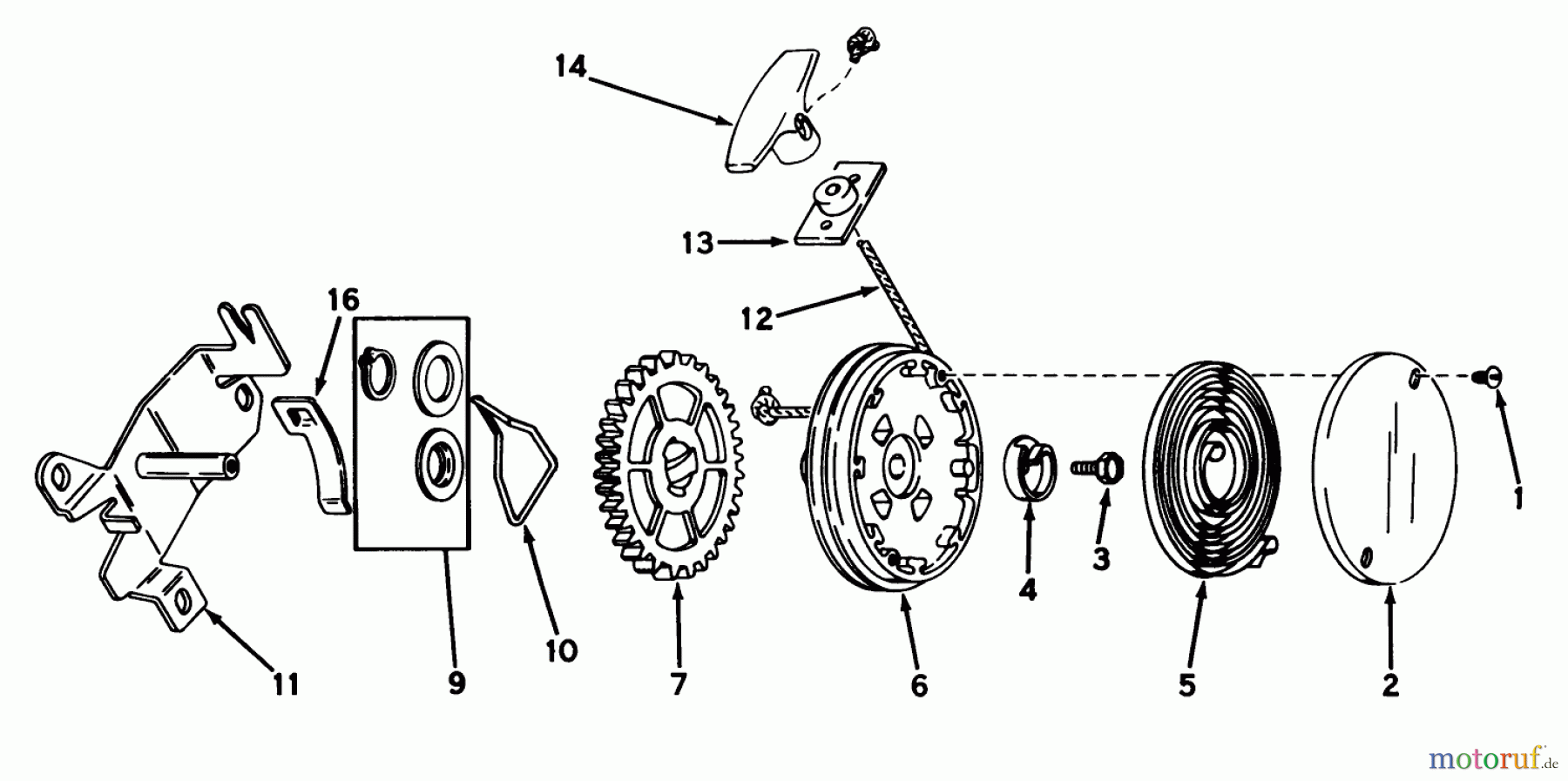  Toro Neu Mowers, Walk-Behind Seite 1 20474 - Toro Guardian Lawnmower, 1975 (5000001-5999999) REWIND STARTER NO. 590450A (MOWER MODEL NO. 21610)(ENGINE NO. TNT 100-10042)