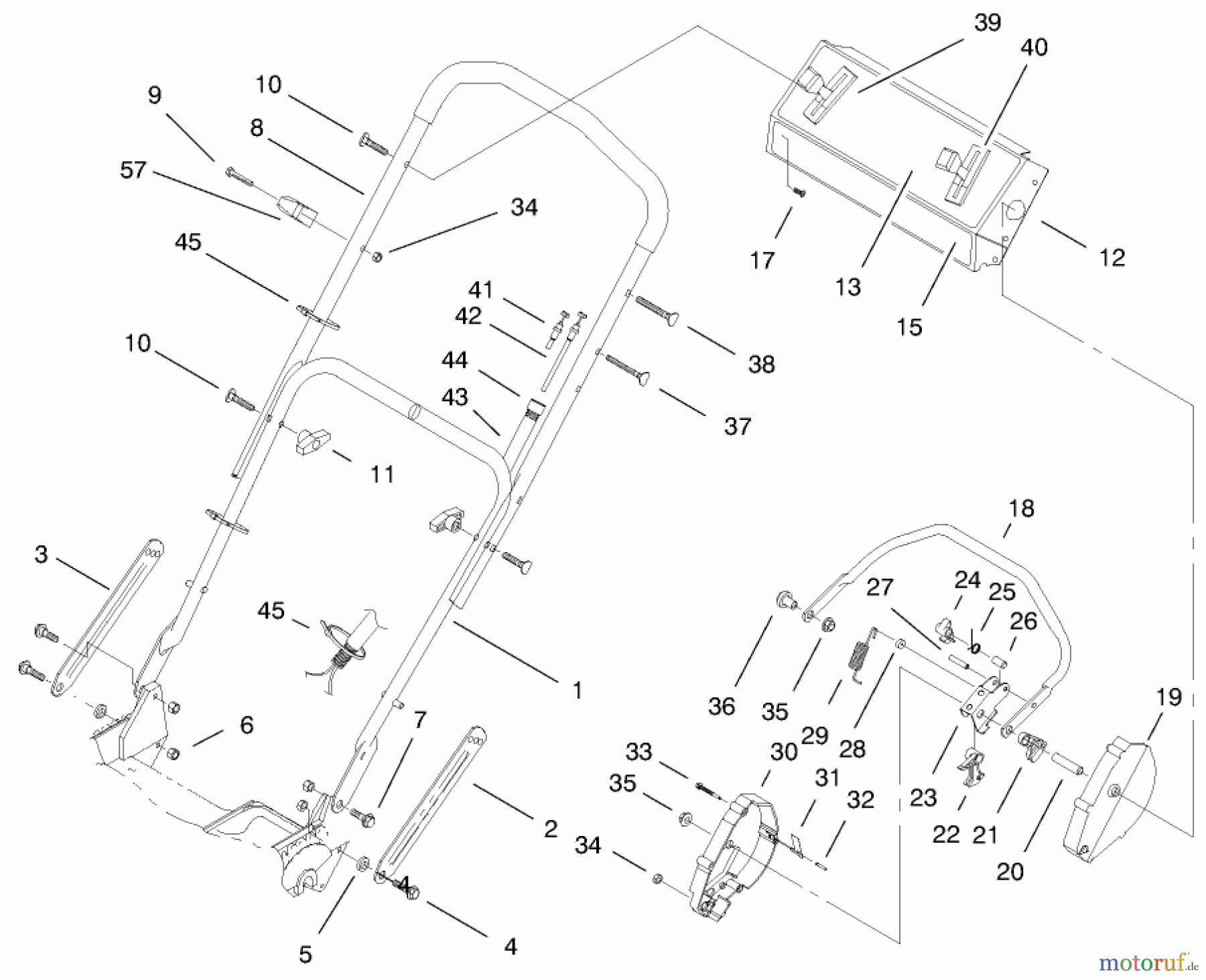  Toro Neu Mowers, Walk-Behind Seite 1 20487 (SR-21OSBB) - Toro Super Recycler Mower, SR-21OSBB, 1998 (8900001-8999999) HANDLE ASSEMBLY