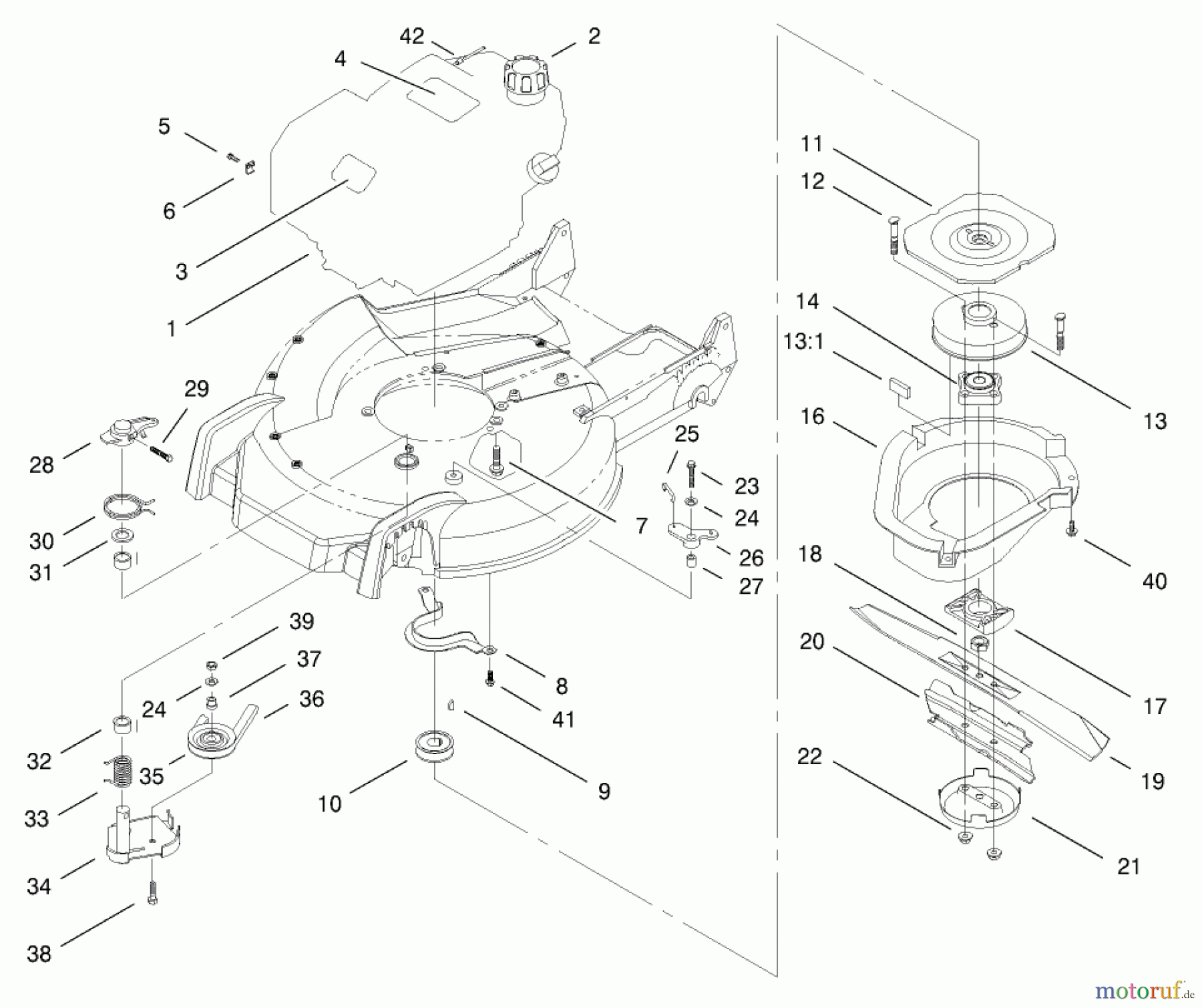  Toro Neu Mowers, Walk-Behind Seite 1 20487 (SR-21OSBB) - Toro Super Recycler Mower, SR-21OSBB, 2000 (200000001-200999999) ENGINE & BLADE ASSEMBLY