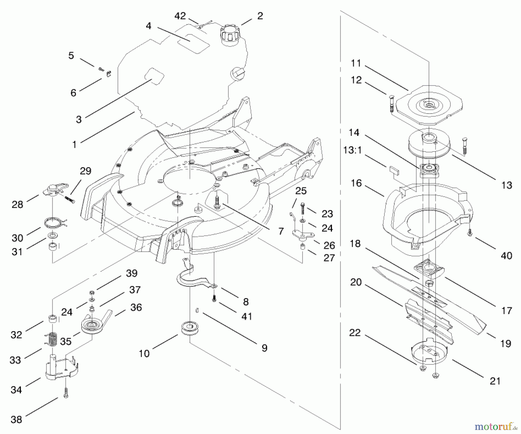  Toro Neu Mowers, Walk-Behind Seite 1 20487 (SR-21OSBB) - Toro Super Recycler Mower, SR-21OSBB, 2001 (210000001-210999999) ENGINE AND BLADE ASSEMBLY