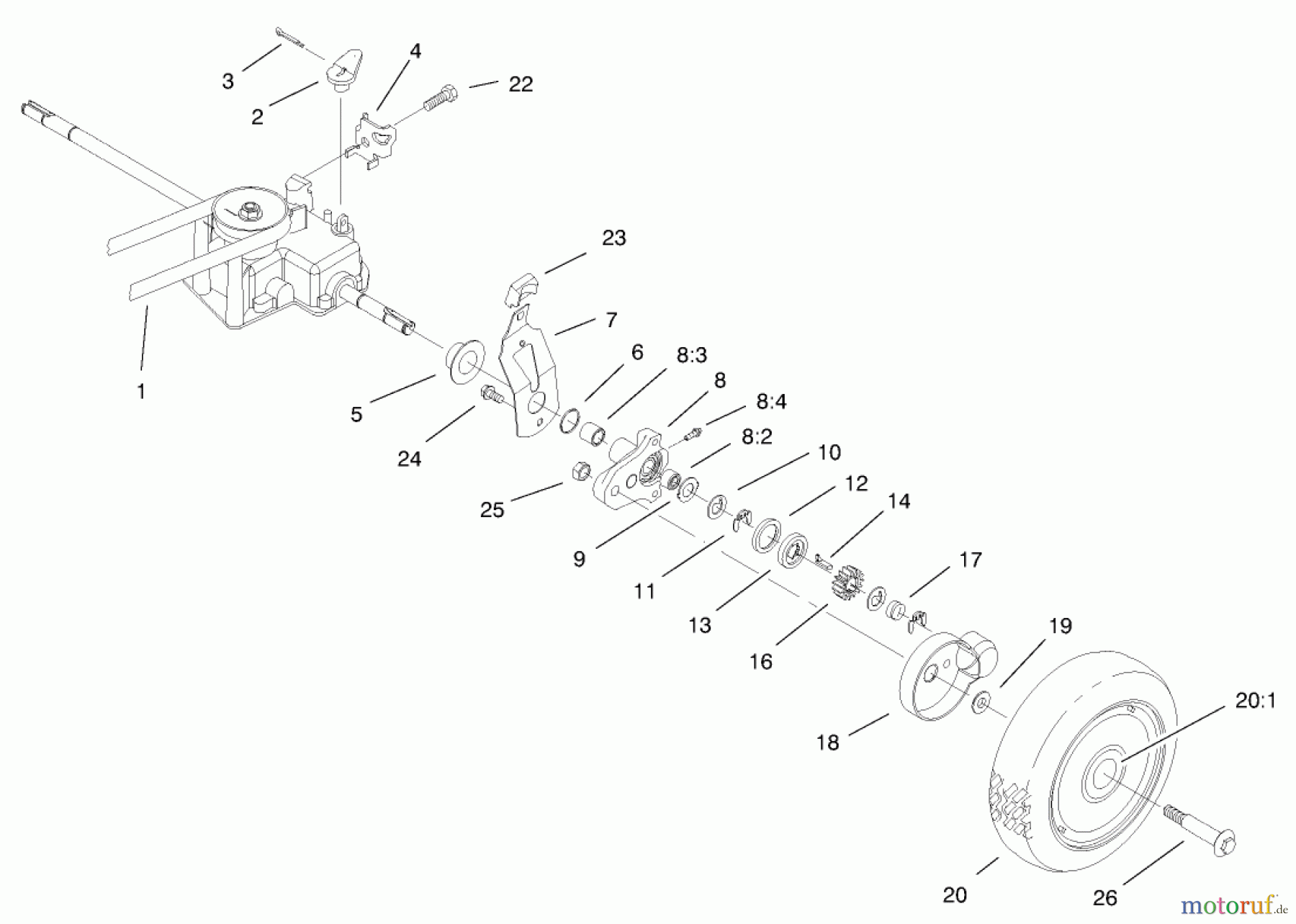  Toro Neu Mowers, Walk-Behind Seite 1 20487 (SR-21OSBB) - Toro Super Recycler Mower, SR-21OSBB, 2001 (210000001-210999999) GEARCASE AND WHEEL ASSEMBLY