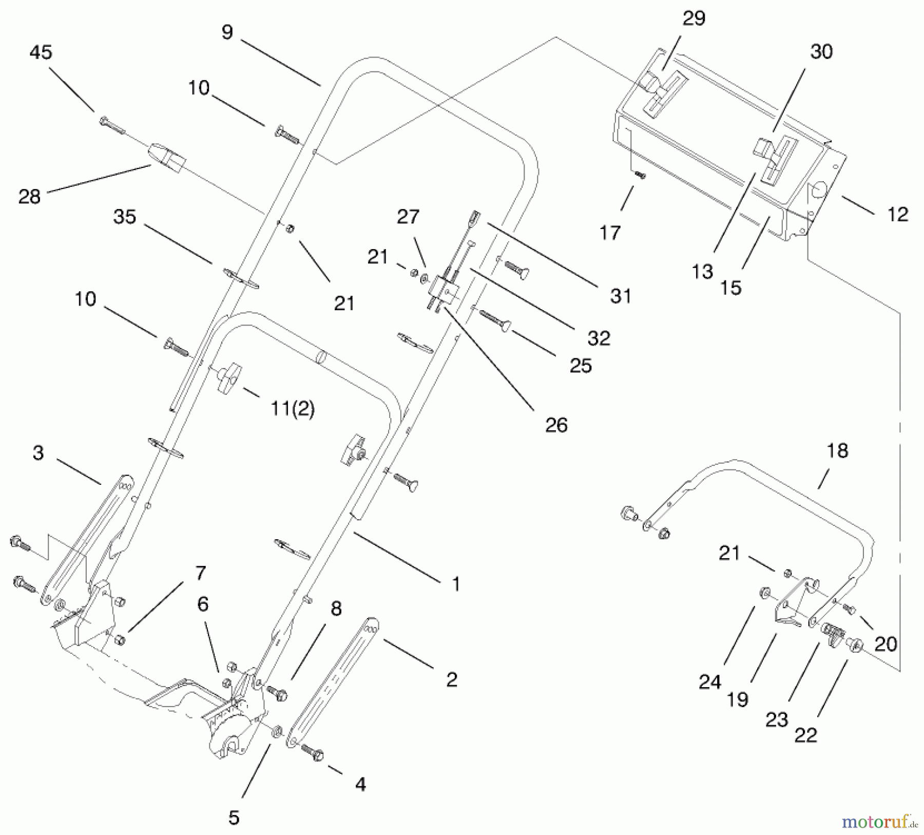  Toro Neu Mowers, Walk-Behind Seite 1 20494 (SR-21S) - Toro Super Recycler Mower, SR-21S, 1998 (8900001-8999999) HANDLE ASSEMBLY